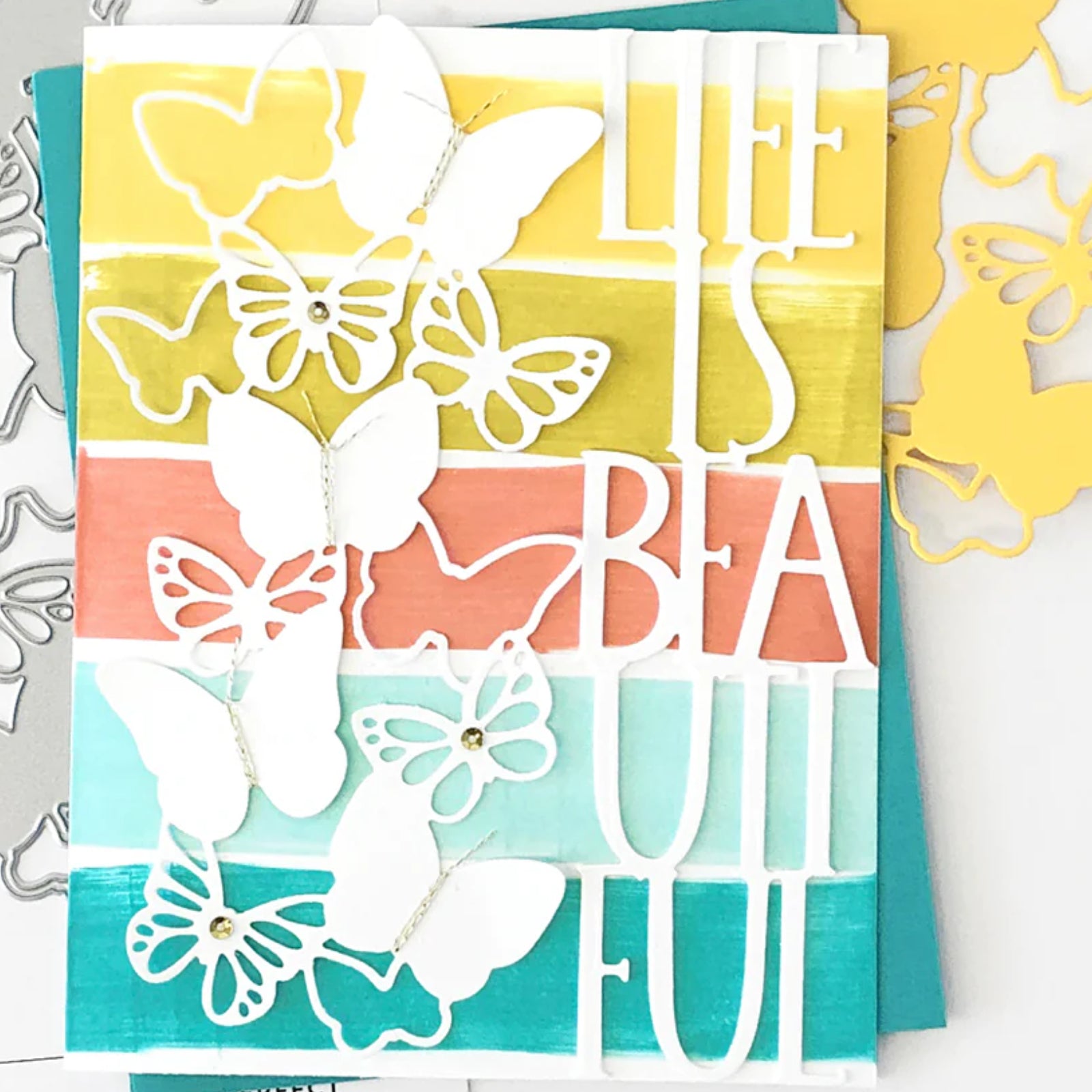 Life Is Beautiful Skinny Slimline Sentiment w Butterflies Cutting Embossing Dies