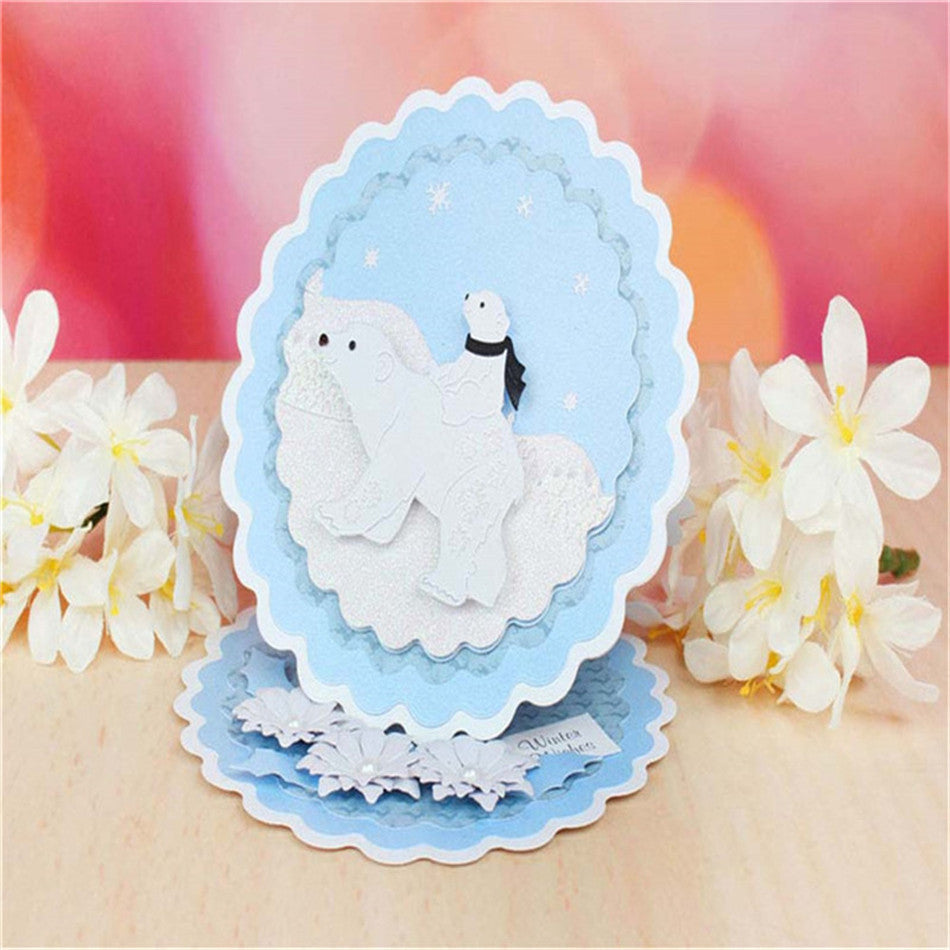 Large Polar Bear and Cub w Winter Snowflakes Cutting Dies