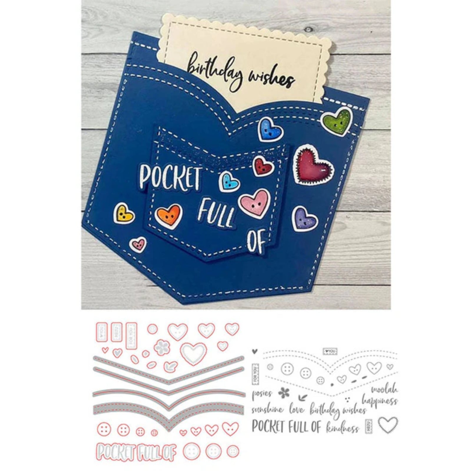 Nesting Stitched Jeans Pockets Full of Love Mega Cutting Dies Set