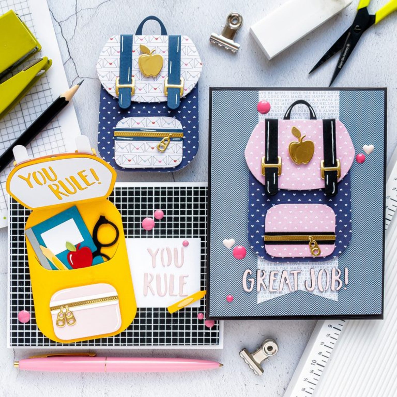 You Rule! Backpack w School Supplies Cutting & Embossing Dies