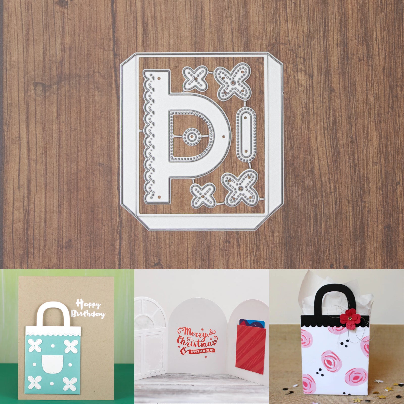 Gift Bag Pocket w Flowers & Handles Cutting Dies