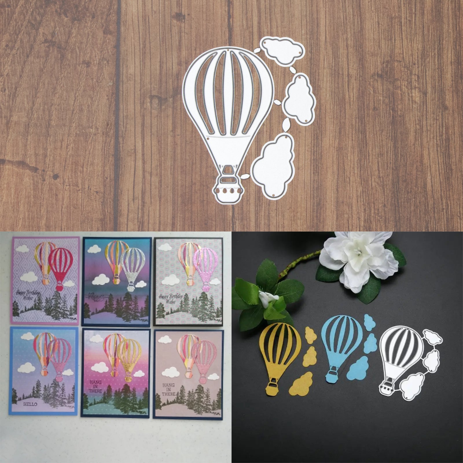 Hot Air Balloon w Clouds Cutting Embossing Dies