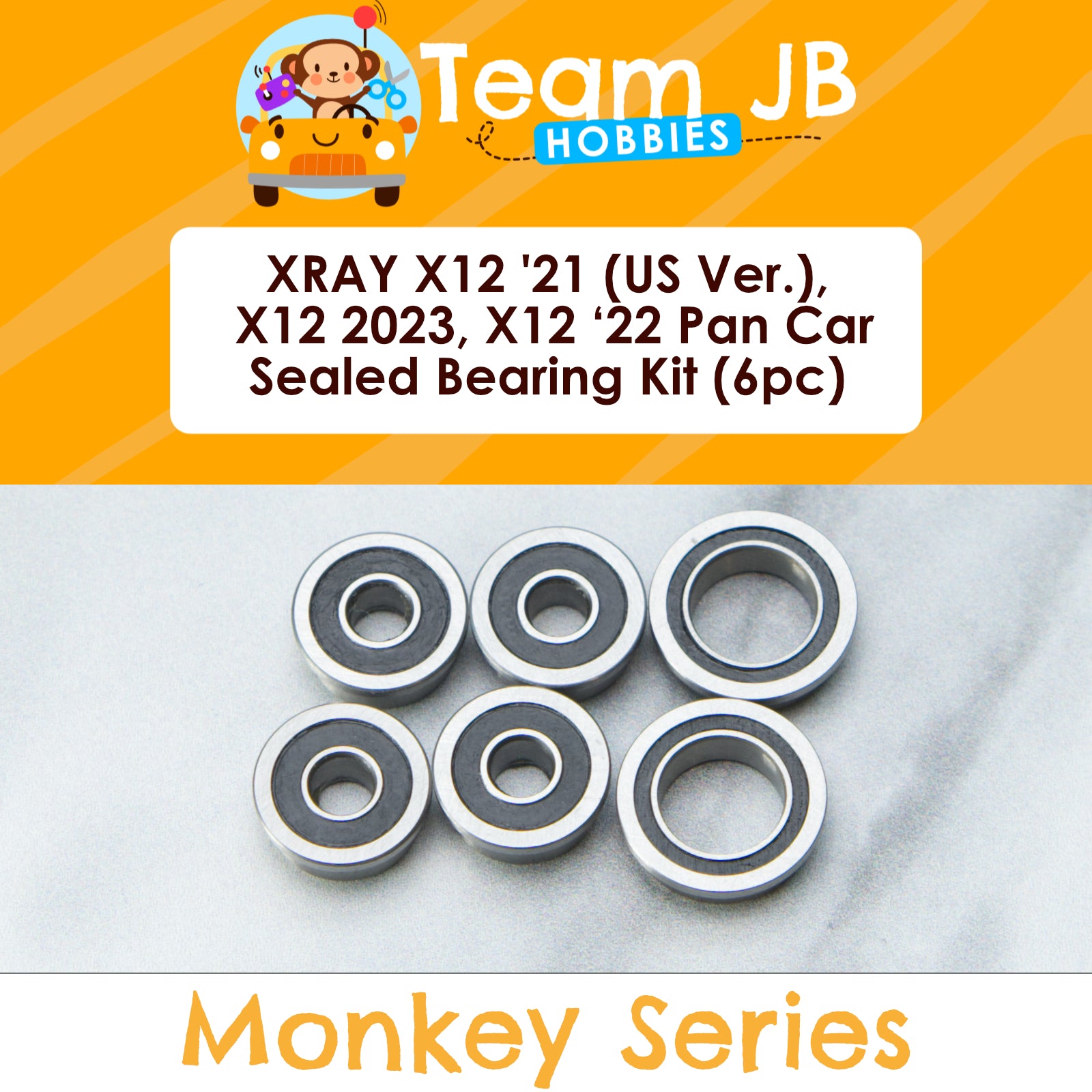 XRAY X12 '21 (US Ver.), X12 ‘22 Pan Car, '23/'24/'25 - 6 Pcs Sealed Bearings Kit