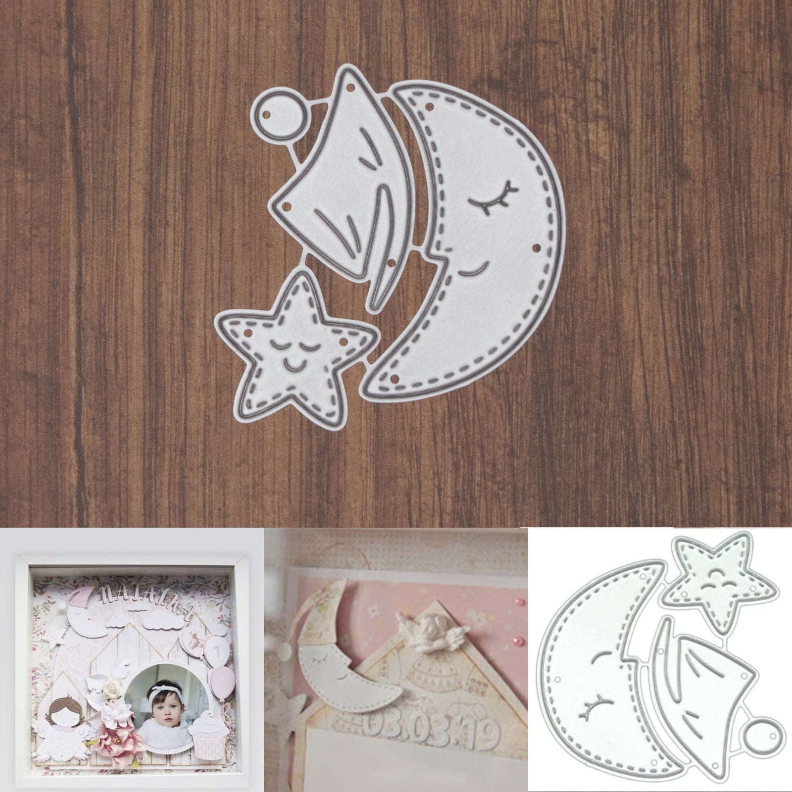 Goodnight Moon & Star w Sleep Cap Stitched Cutting Dies