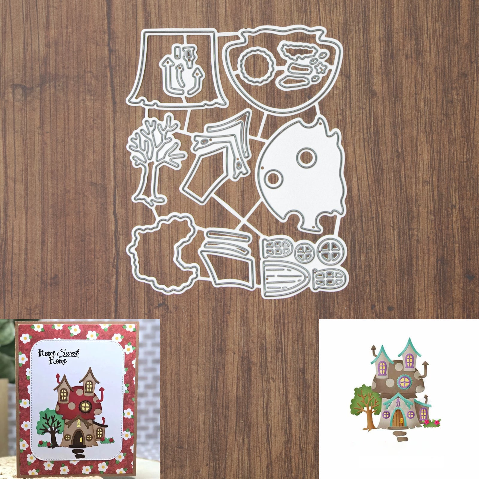 Mushroom House w Tree & Flora Small Cutting & Embossing Dies