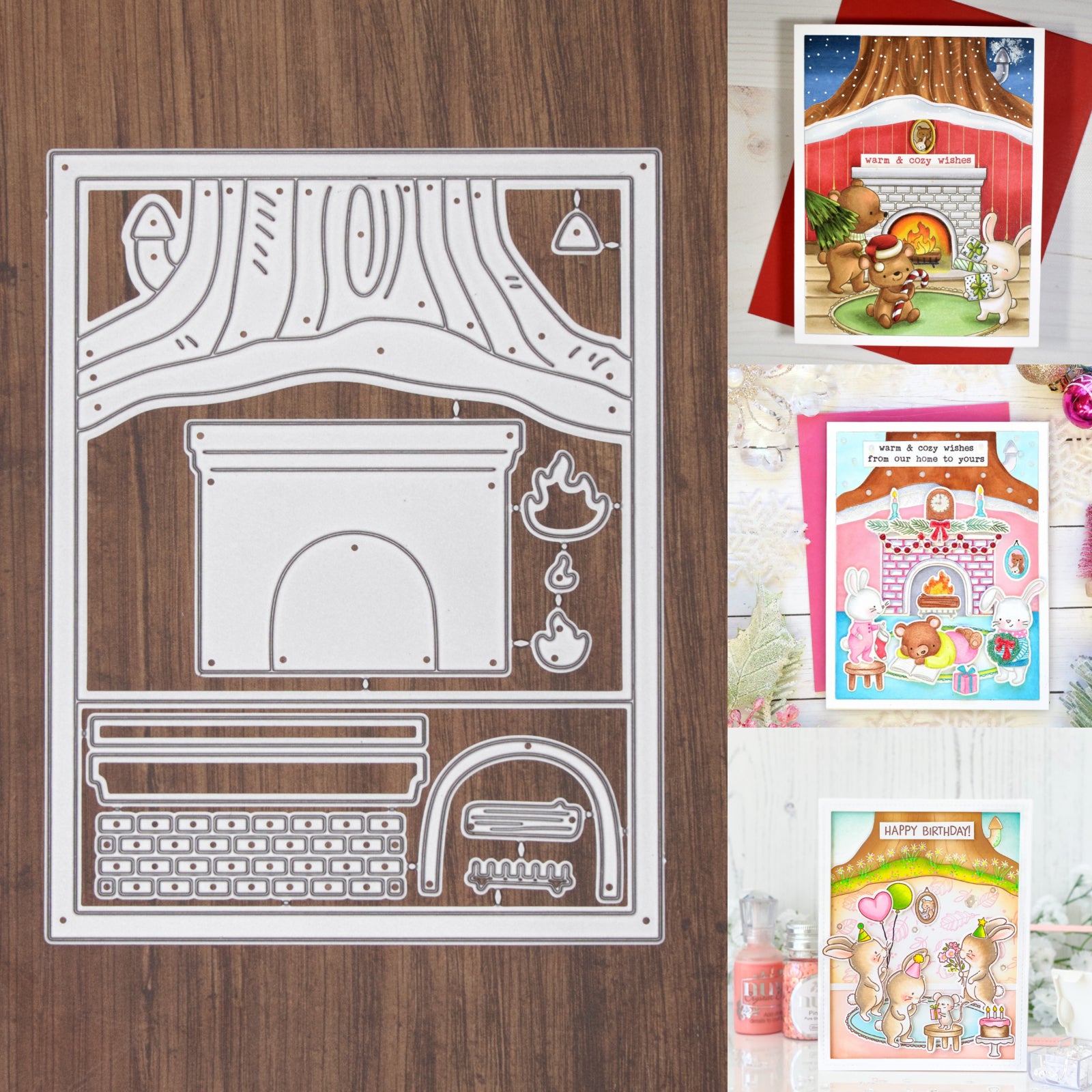 Burrow Home w Fireplace Background Frame Cutting & Embossing Dies