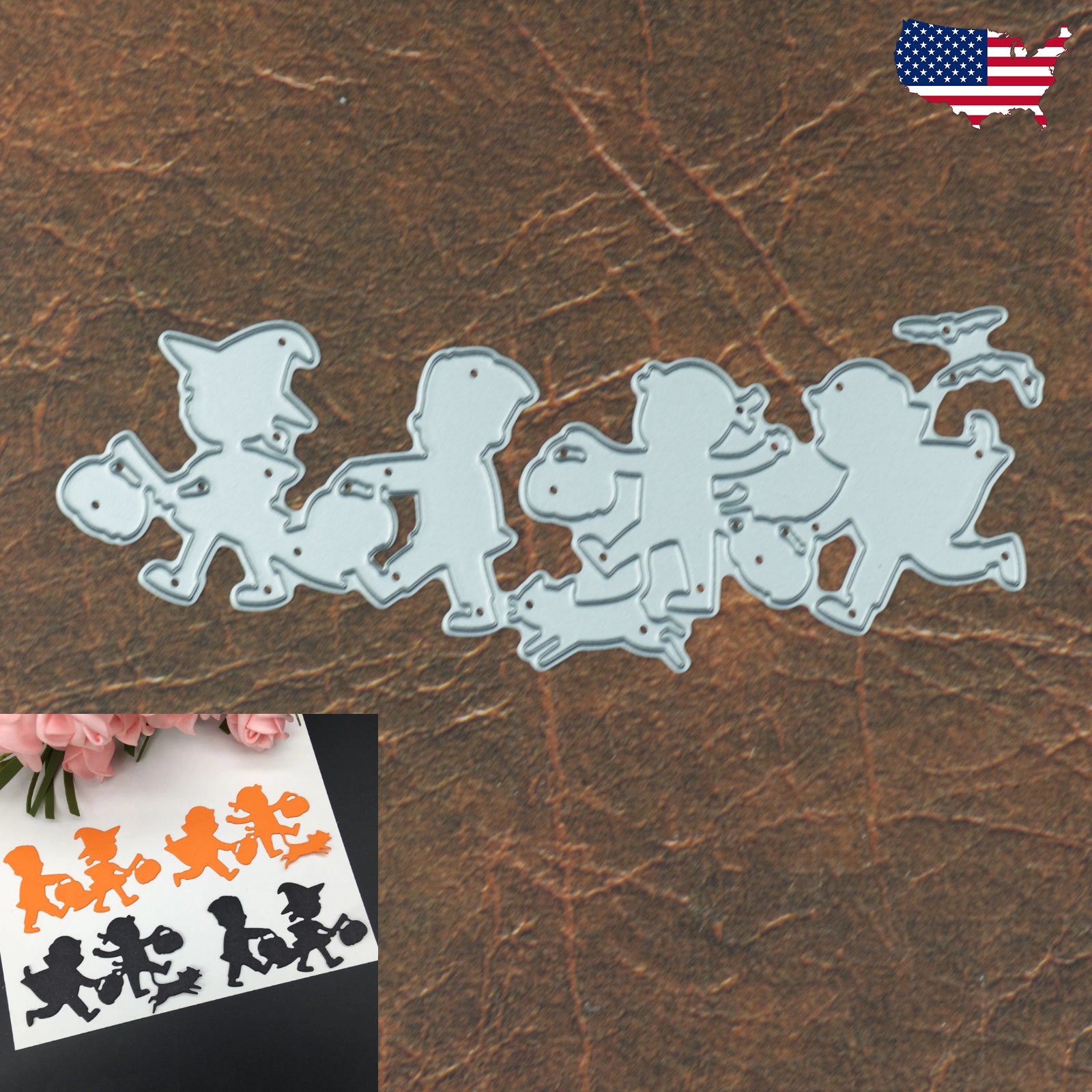 Halloween Kids Quartet w Cat & Bats Cutting Die