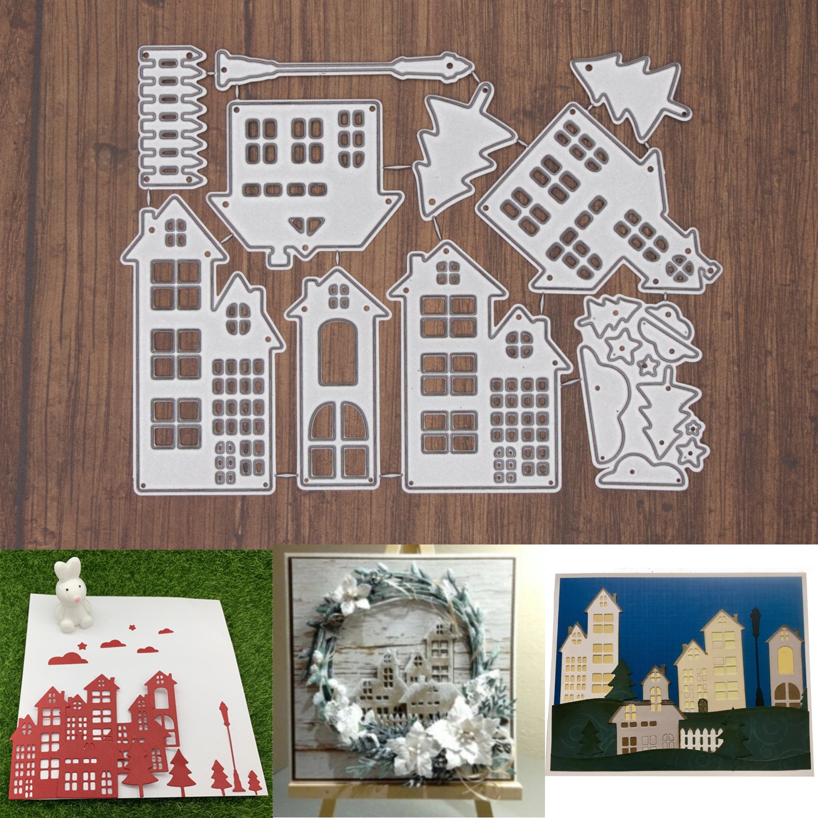 Village Builder City Buildings w Trees & Streetlight Cutting Die Set