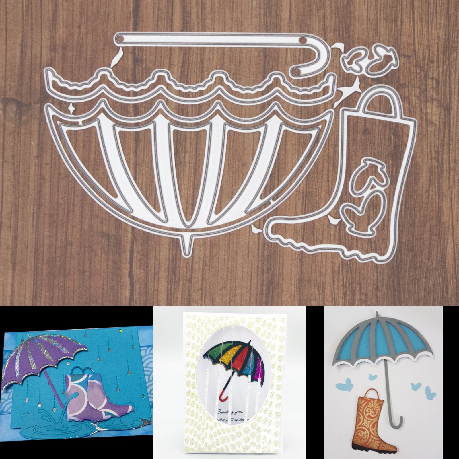 Rainboot & Umbrella w Butterflies Cutting Embossing Dies