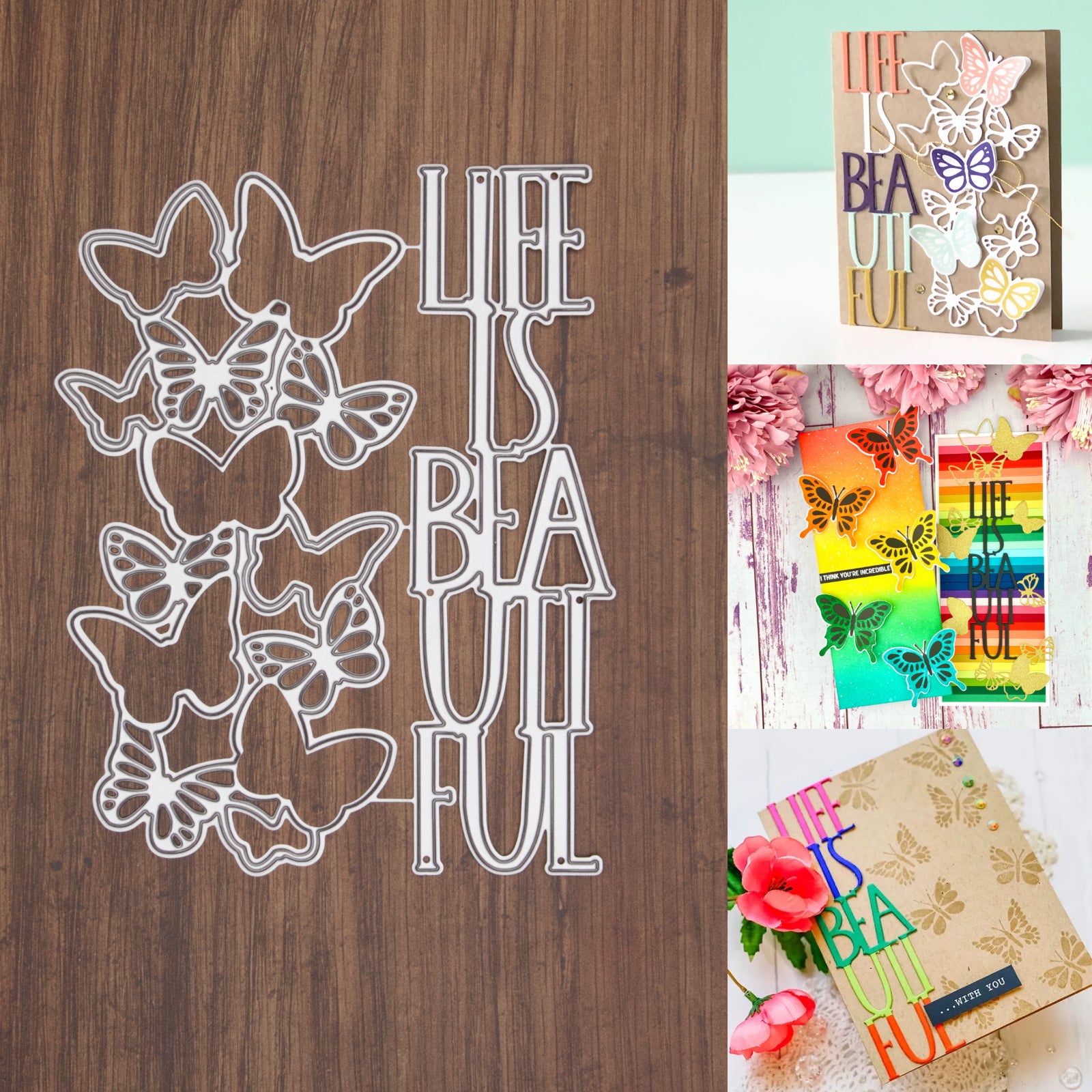 Life Is Beautiful Skinny Slimline Sentiment w Butterflies Cutting Embossing Dies