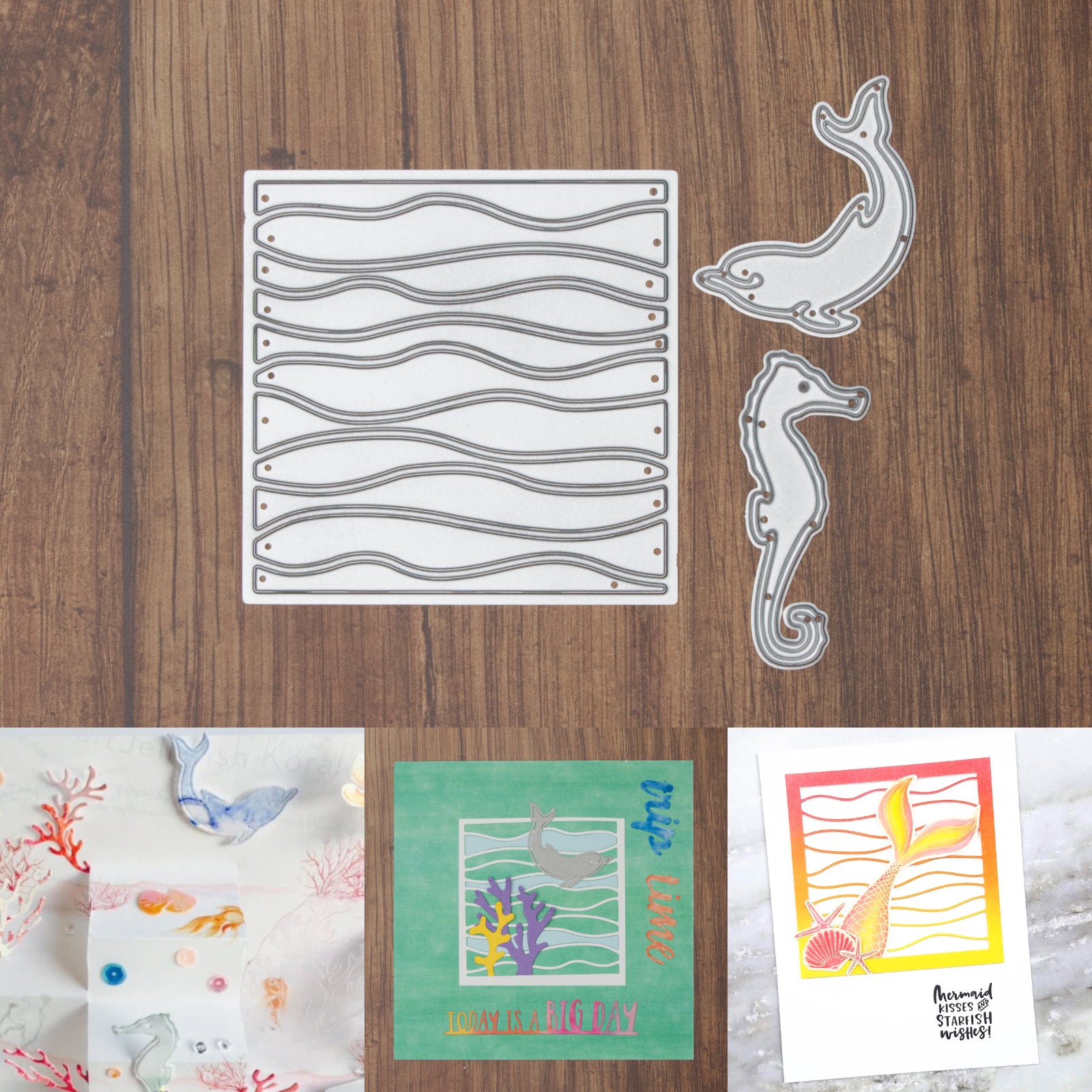 Square Underwater Current w Seahorse & Dolphin Cutting Dies