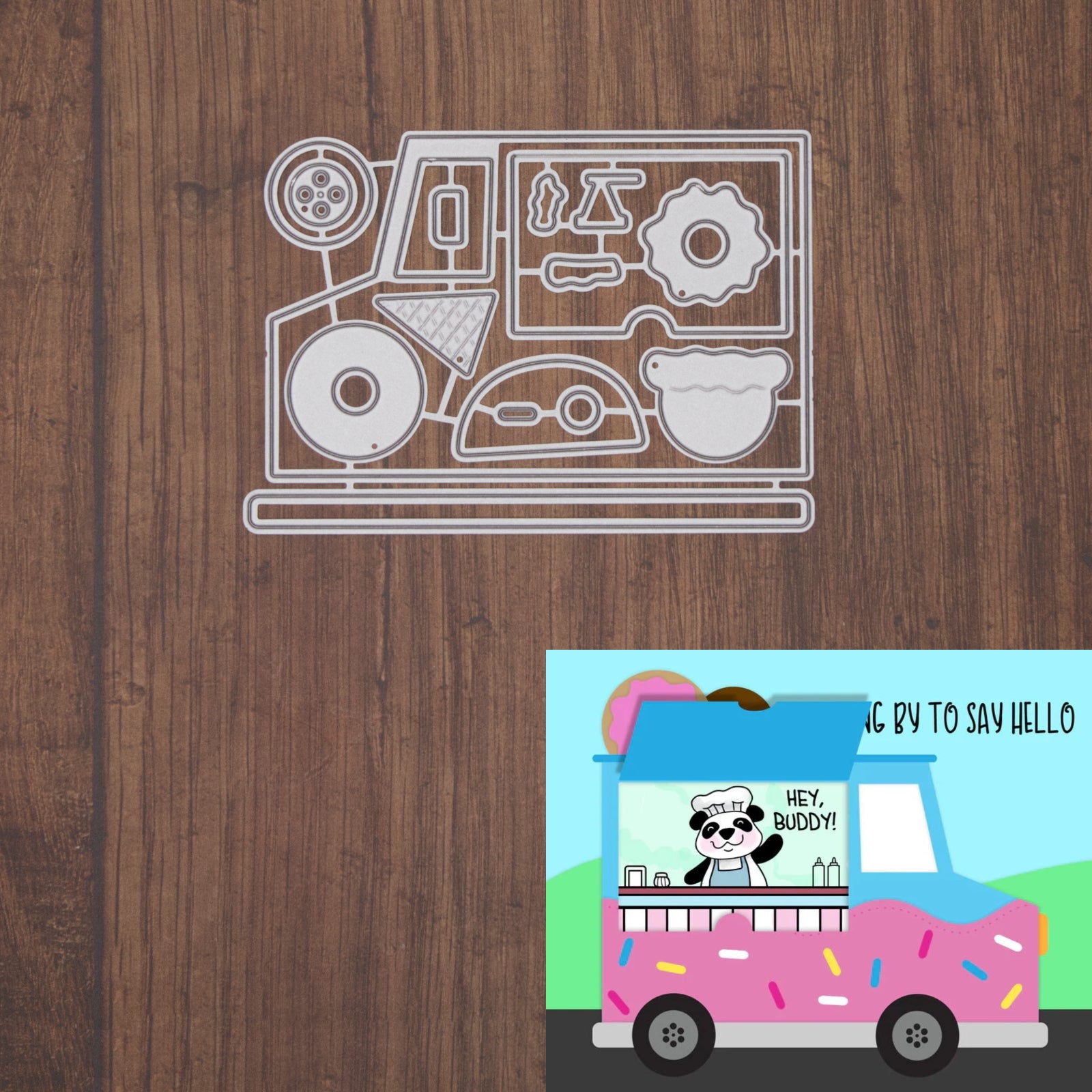Food Truck w Lift the Flap Service Window Cutting Embossing Dies