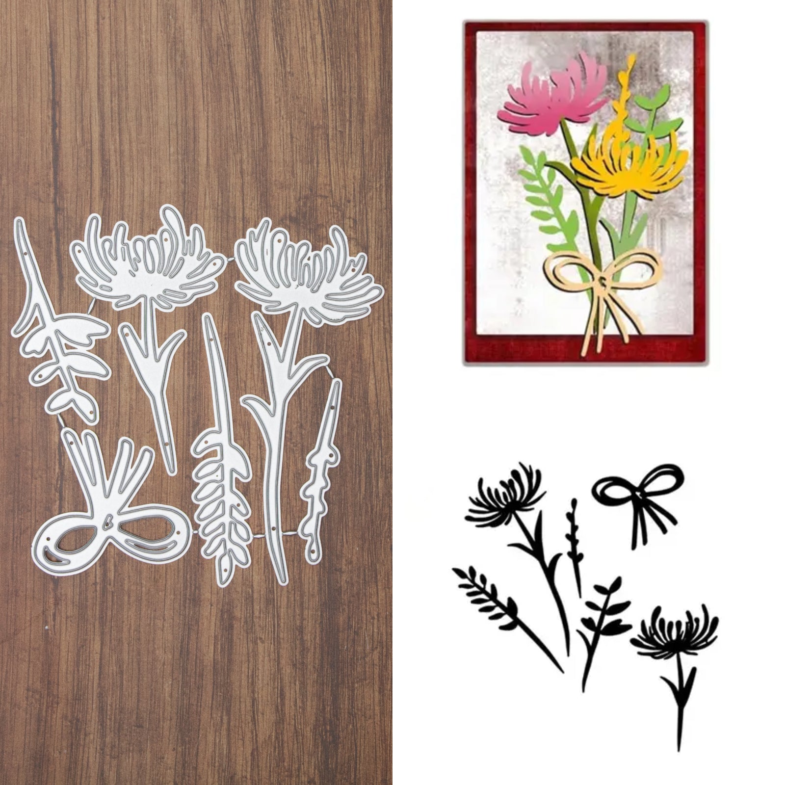 Long Stemmed Flowers & Foliage w Bow Cutting Dies