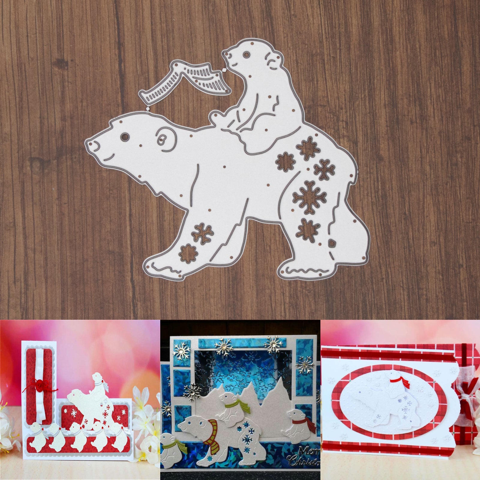 Large Polar Bear and Cub w Winter Snowflakes Cutting Dies