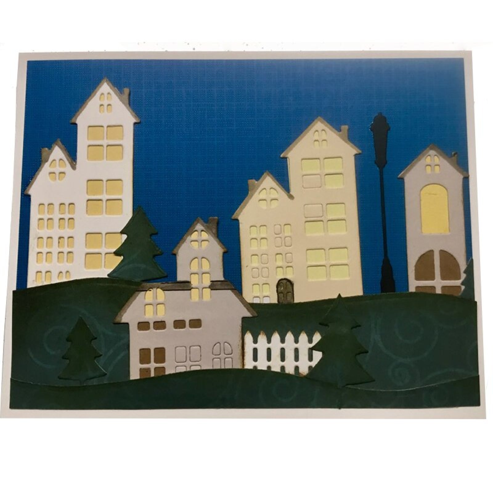 Village Builder City Buildings w Trees & Streetlight Cutting Die Set