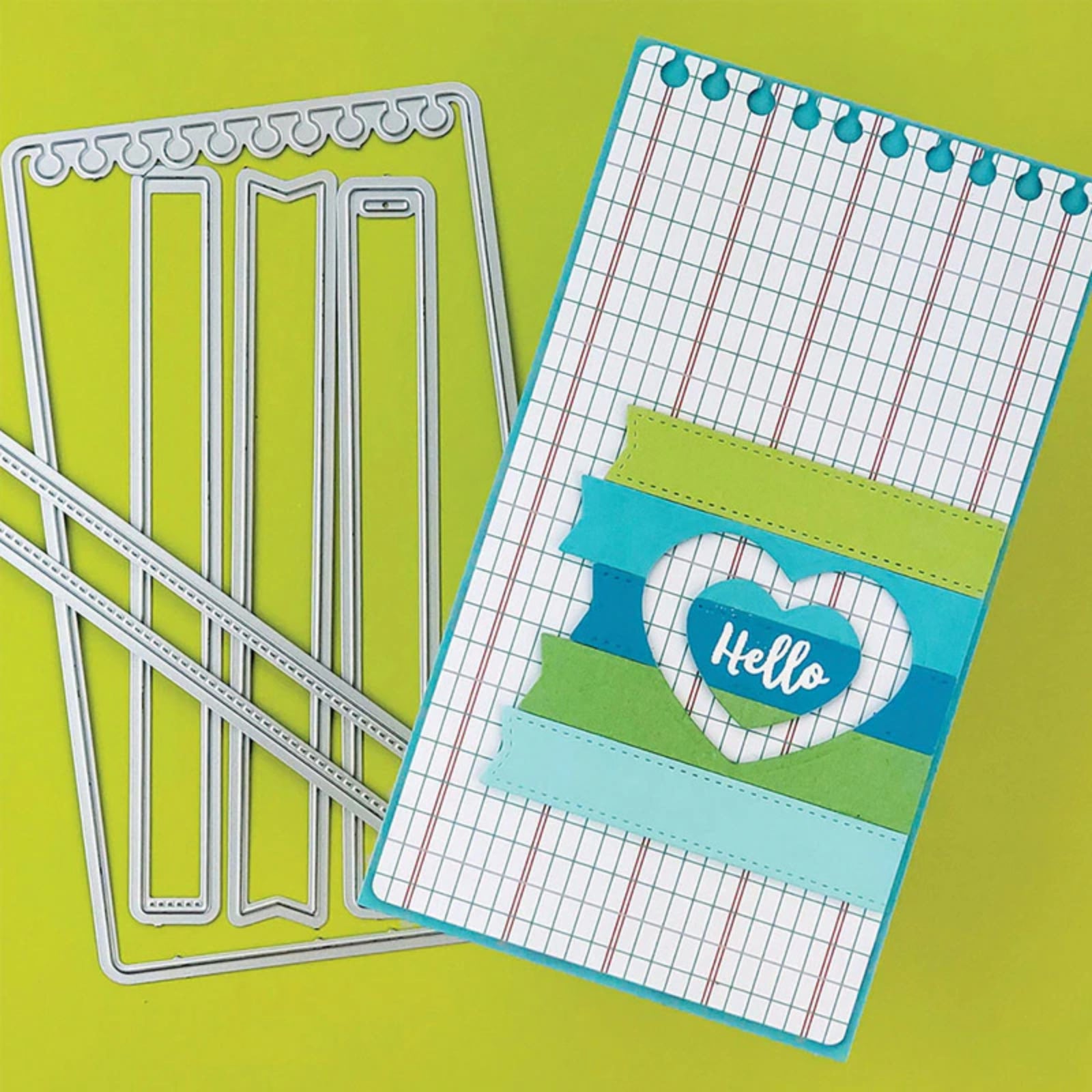 Mini Slimline Notebook Paper Background w Banners/Tags Cutting & Embossing Dies