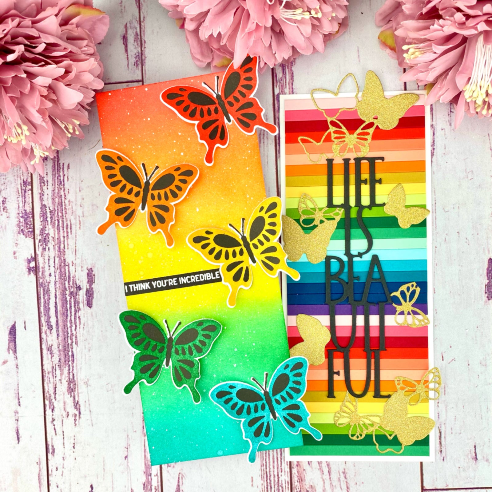 Life Is Beautiful Skinny Slimline Sentiment w Butterflies Cutting Embossing Dies