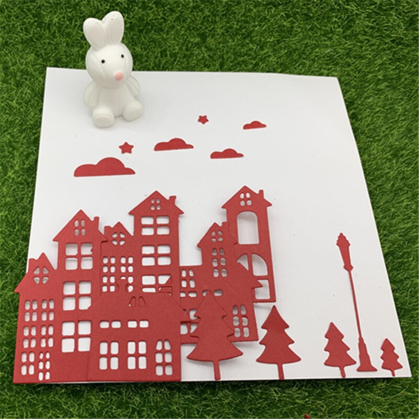 Village Builder City Buildings w Trees & Streetlight Cutting Die Set