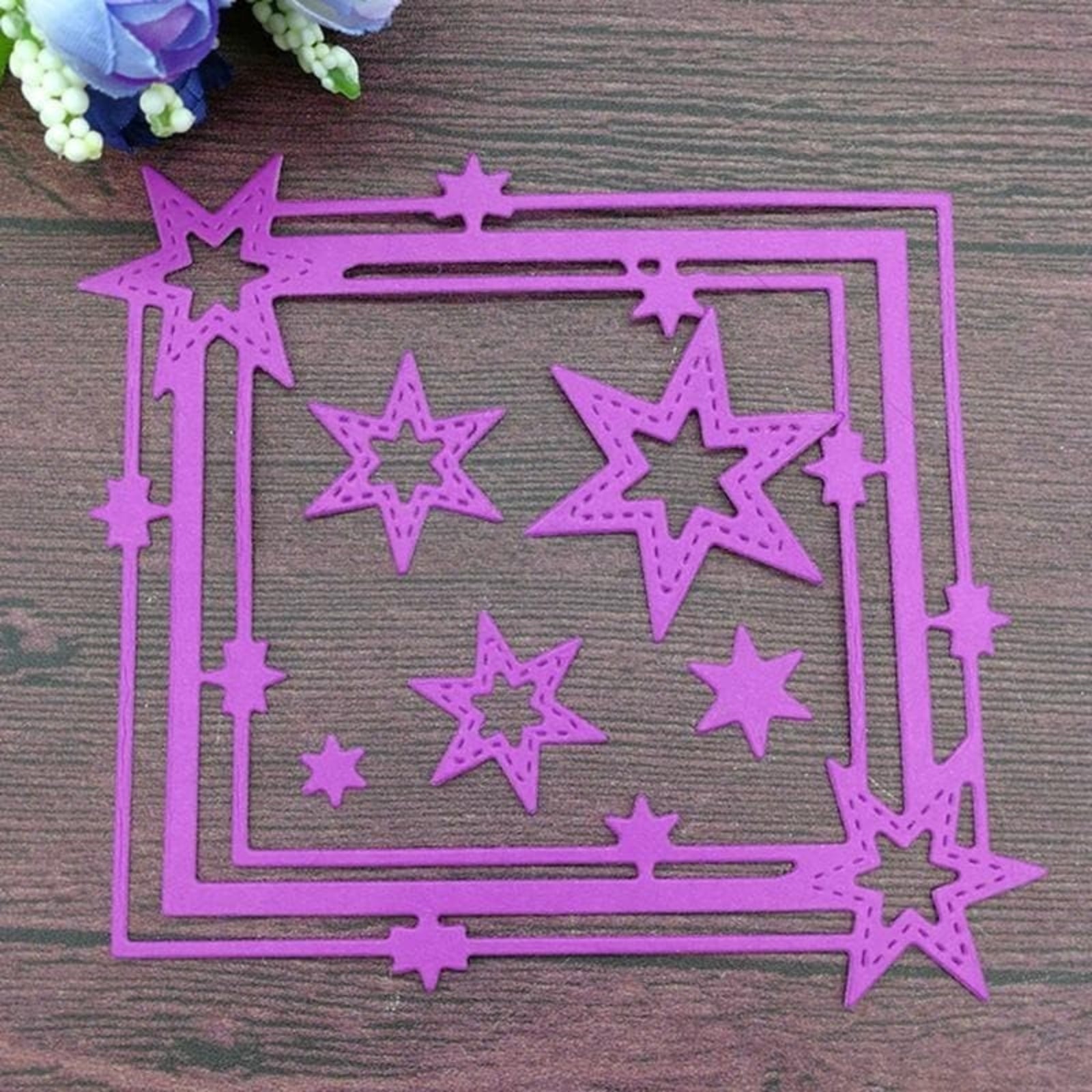 Rectangular Frame w Six-Pointed Stars Cutting & Embossing Dies