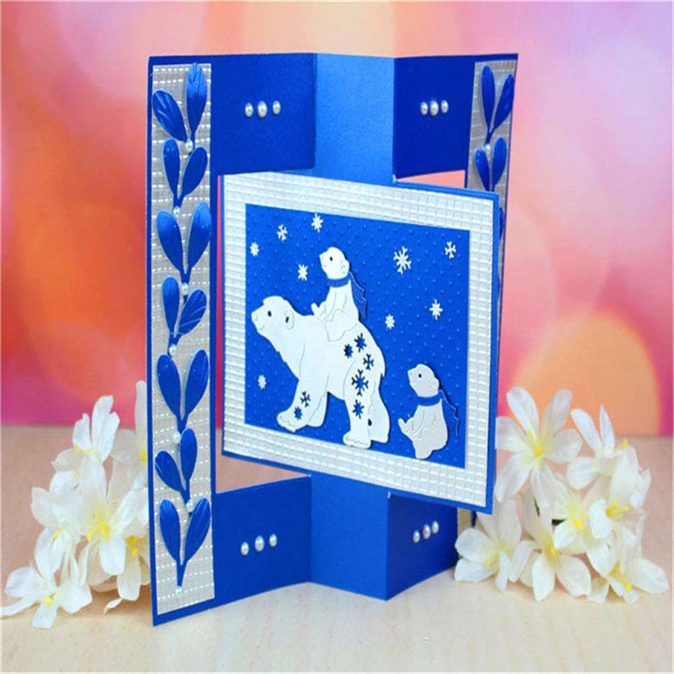 Large Polar Bear and Cub w Winter Snowflakes Cutting Dies