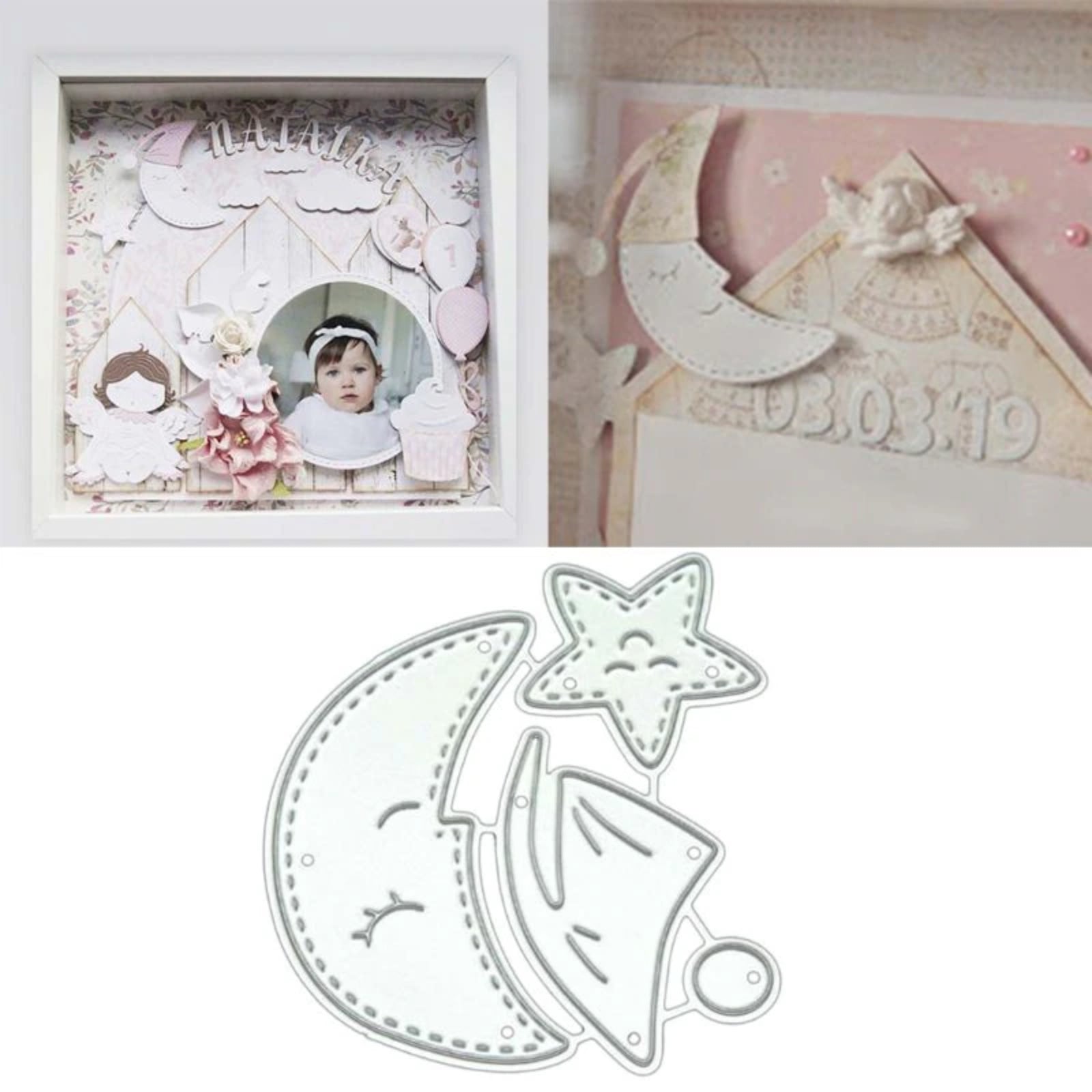 Goodnight Moon & Star w Sleep Cap Stitched Cutting Dies