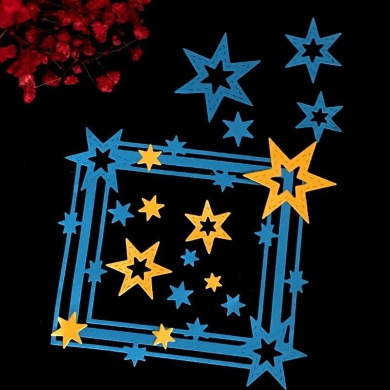 Rectangular Frame w Six-Pointed Stars Cutting & Embossing Dies