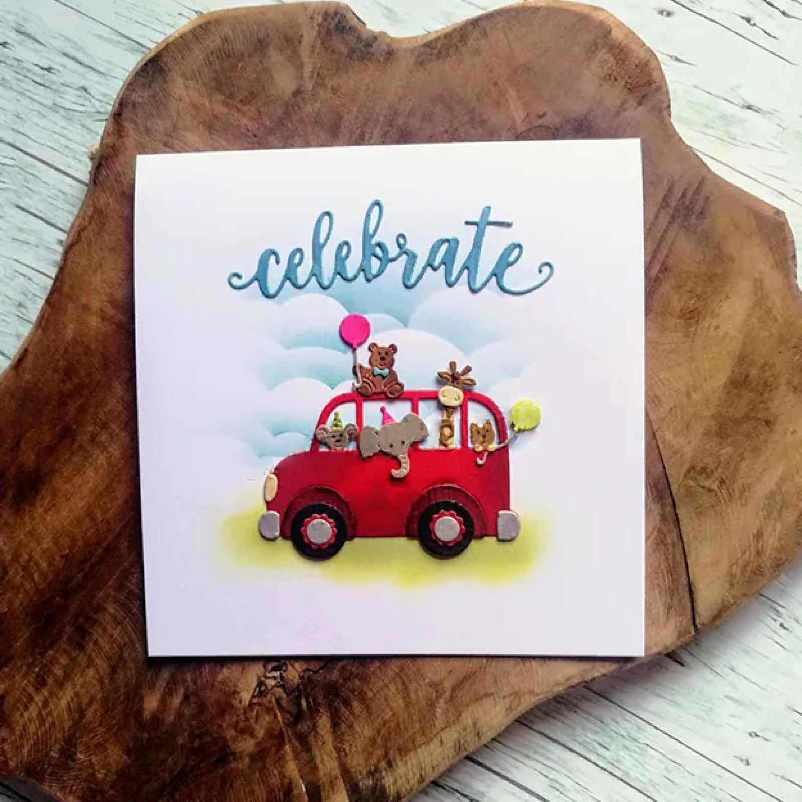 Party Bus w Animals & Balloons Cutting Embossing Dies