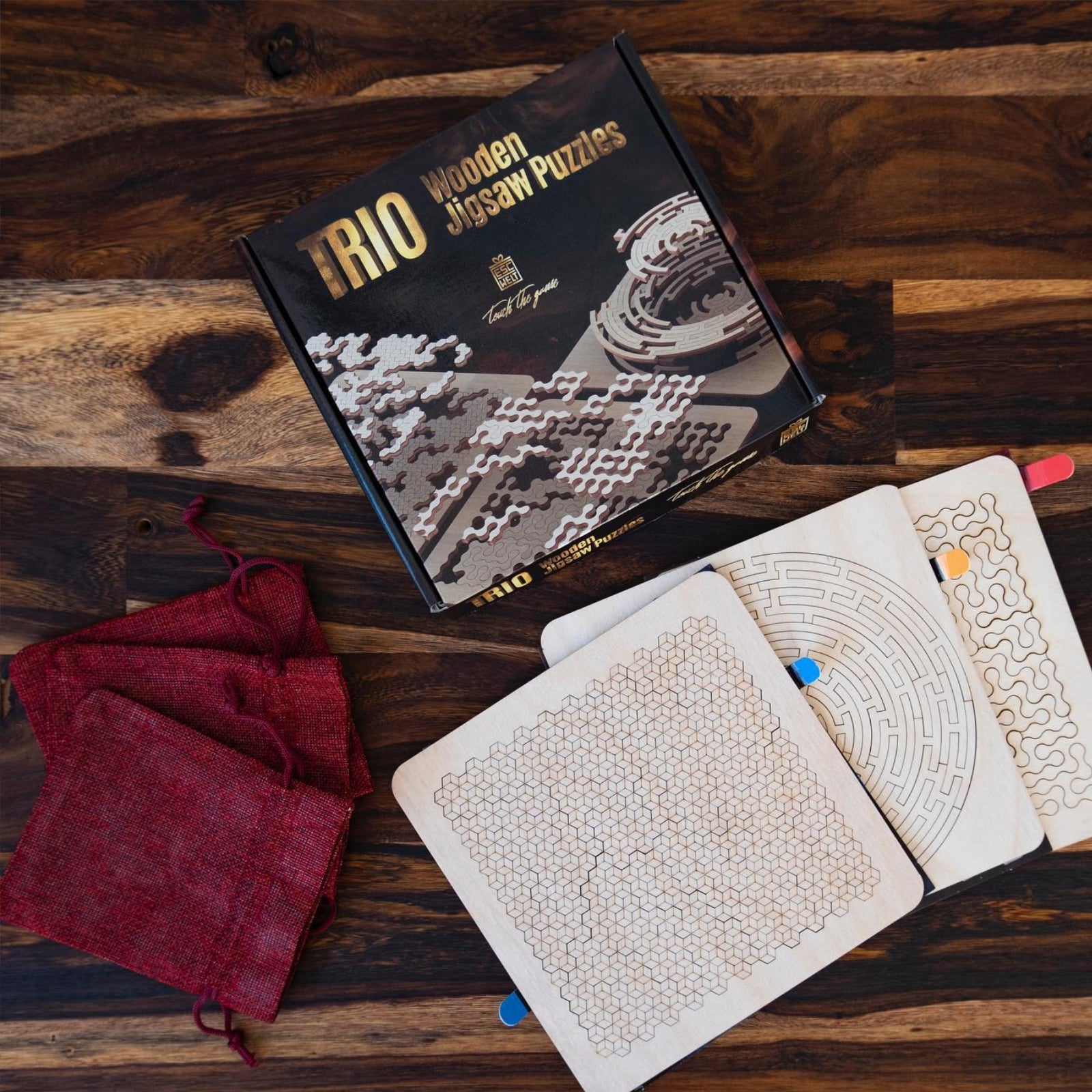 Wooden Puzzle Trio - Labyrinth, Quest, Cube Jigsaw Puzzle - ESC Welt