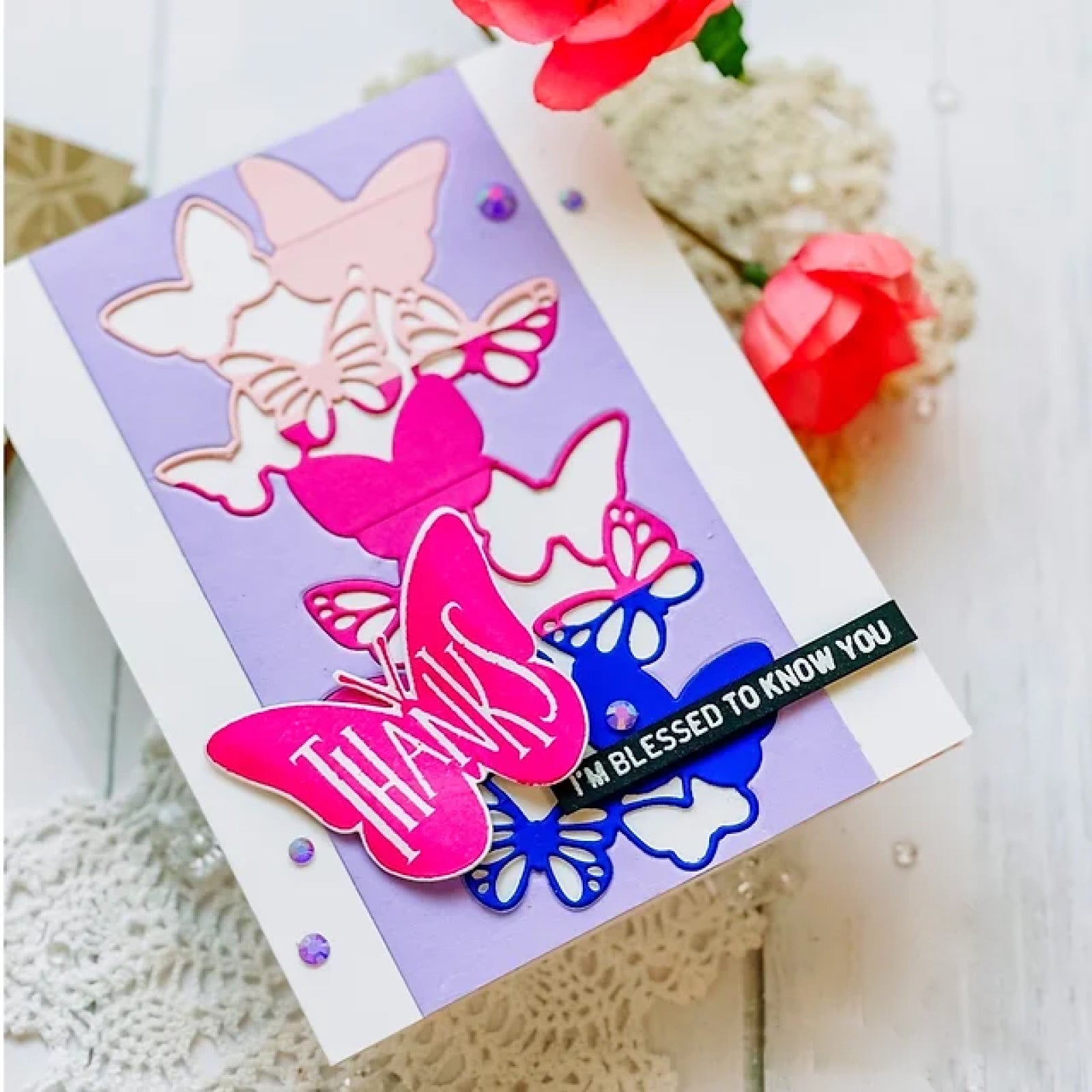 Life Is Beautiful Skinny Slimline Sentiment w Butterflies Cutting Embossing Dies