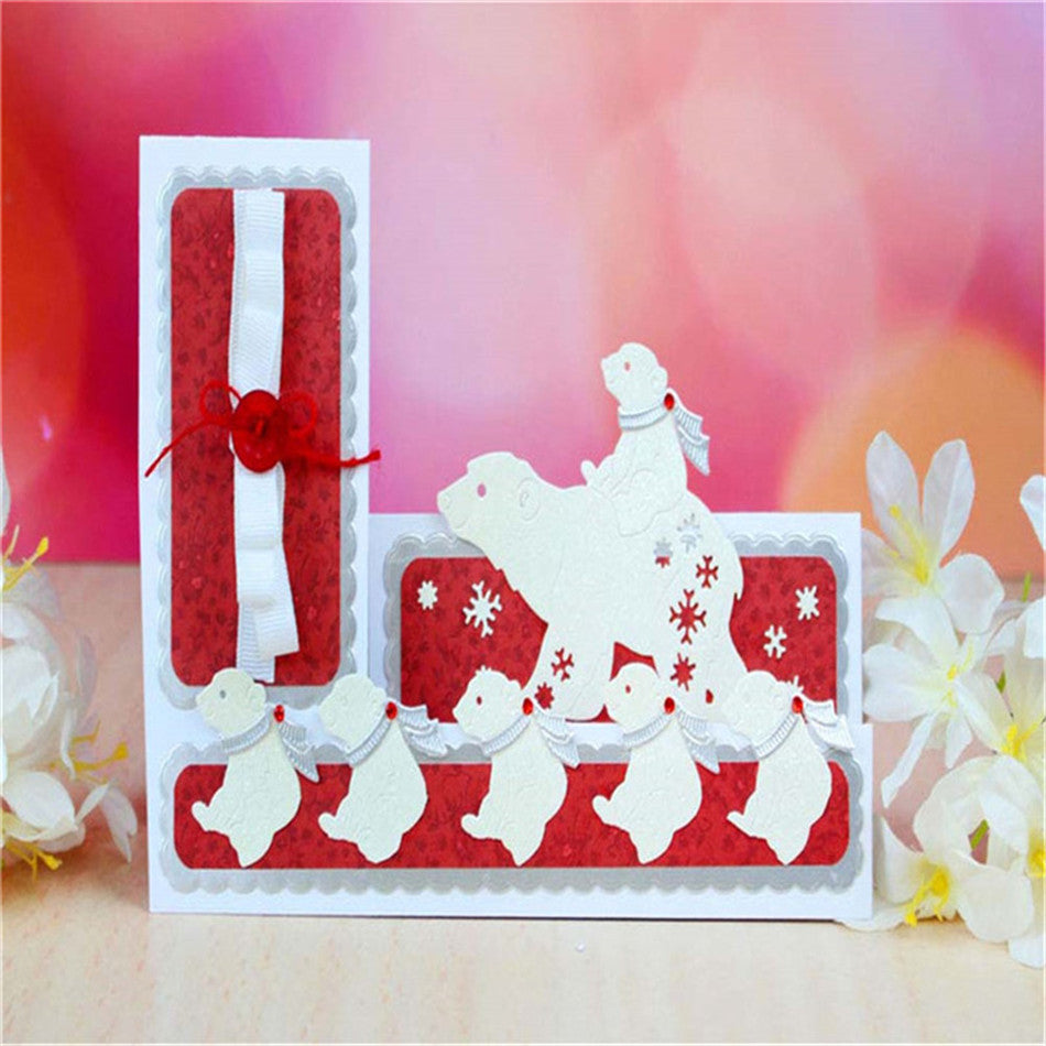 Large Polar Bear and Cub w Winter Snowflakes Cutting Dies