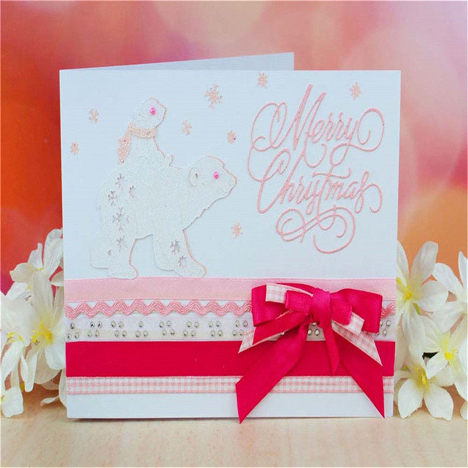 Large Polar Bear and Cub w Winter Snowflakes Cutting Dies