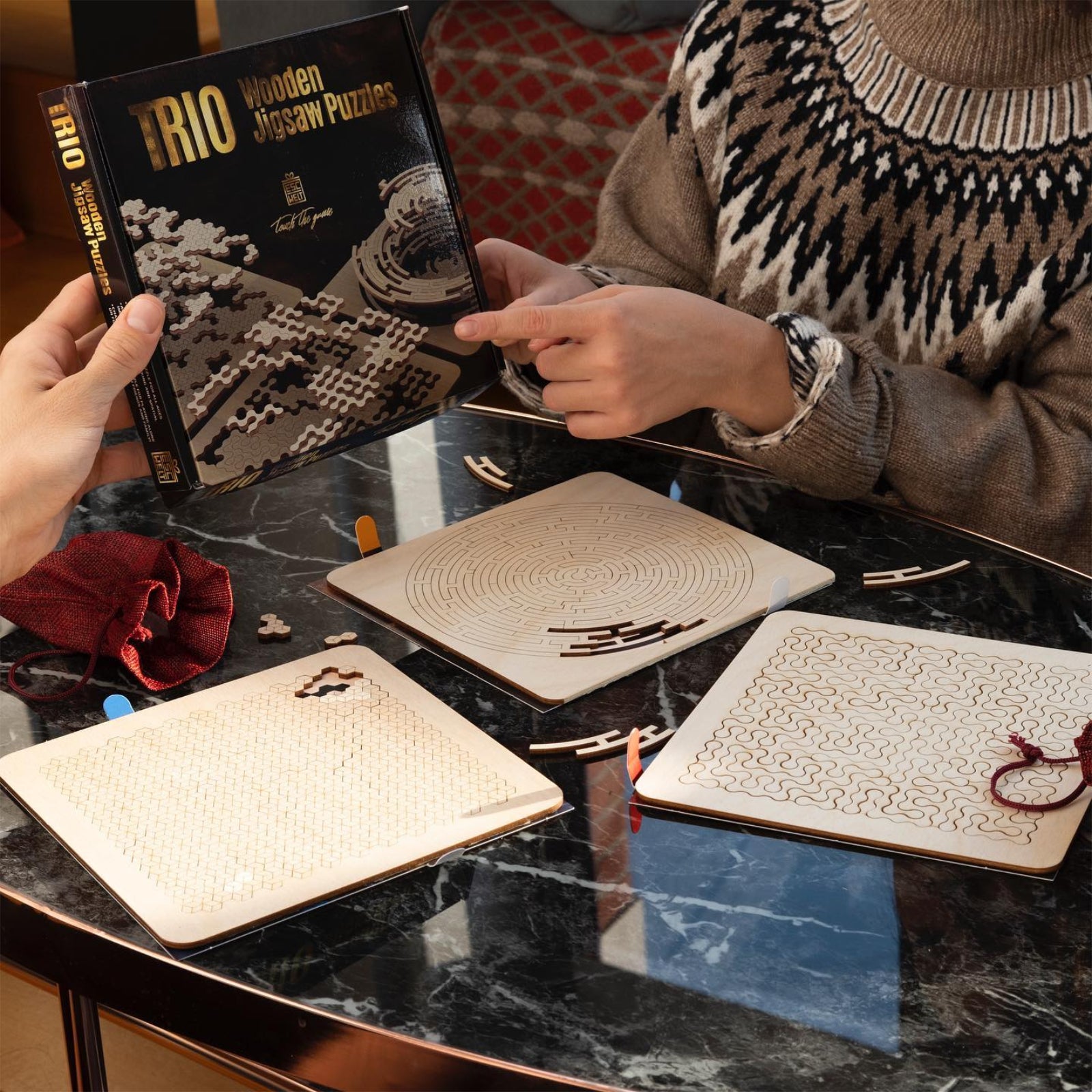 Wooden Puzzle Trio - Labyrinth, Quest, Cube Jigsaw Puzzle - ESC Welt