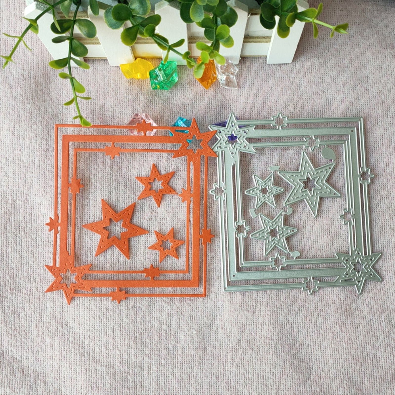 Rectangular Frame w Six-Pointed Stars Cutting & Embossing Dies