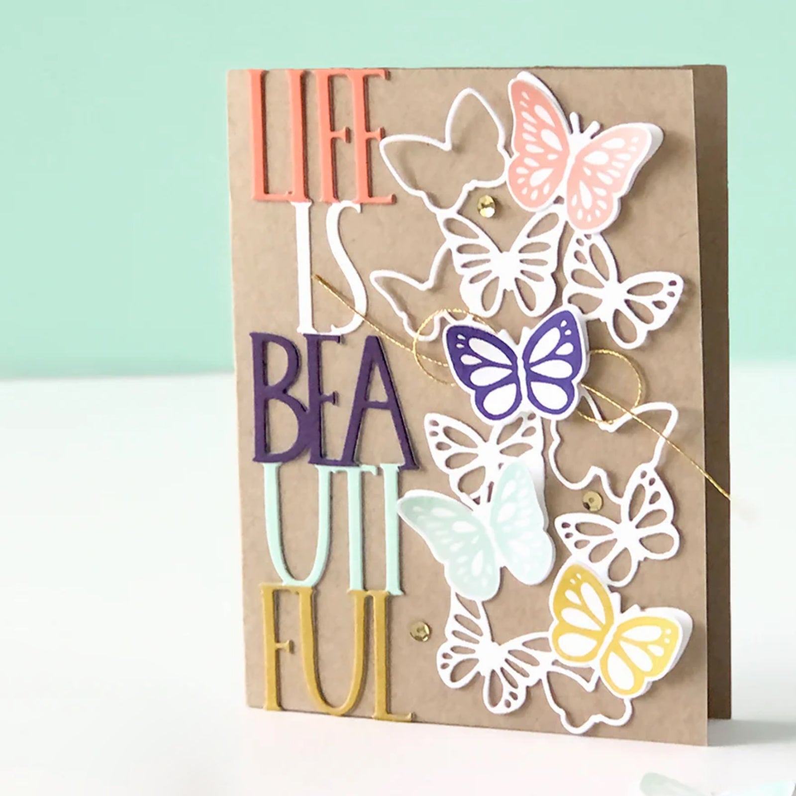 Life Is Beautiful Skinny Slimline Sentiment w Butterflies Cutting Embossing Dies
