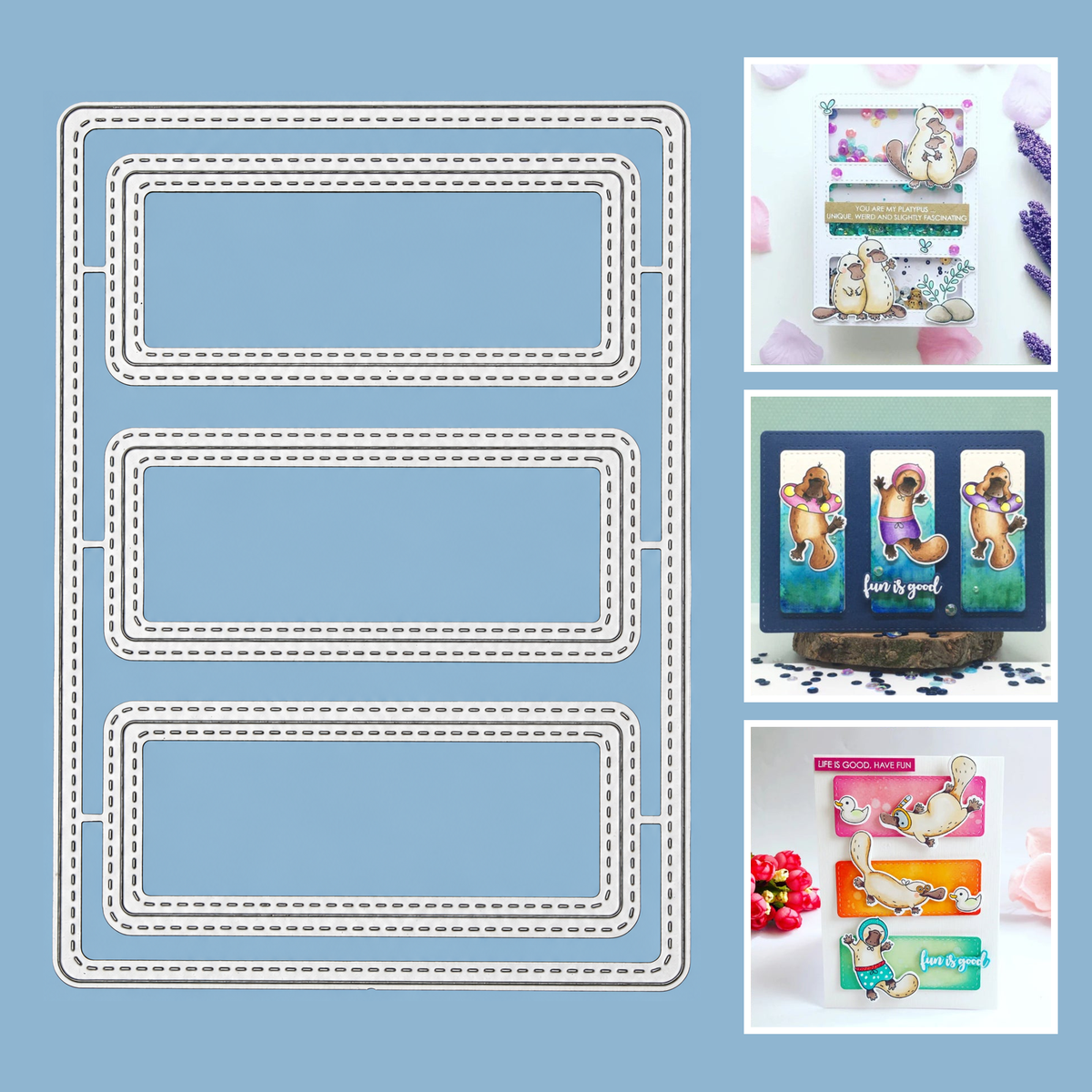 Stitched Triple Window Frame Background Cutting Dies