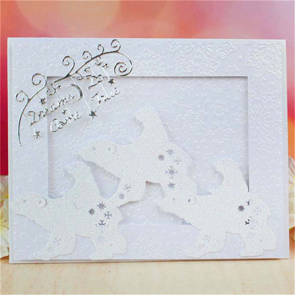 Large Polar Bear and Cub w Winter Snowflakes Cutting Dies