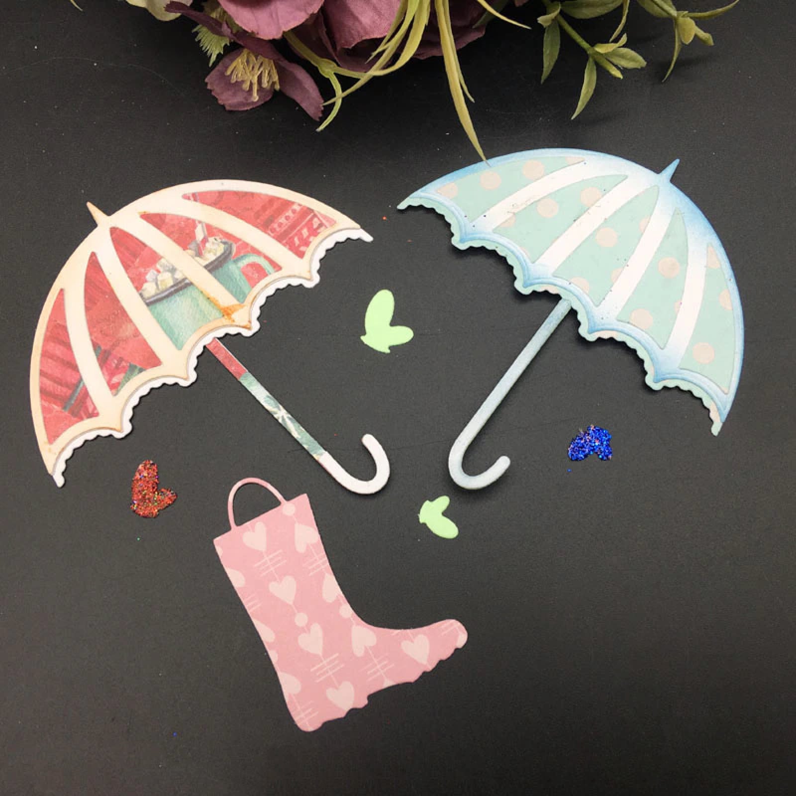 Rainboot & Umbrella w Butterflies Cutting Embossing Dies
