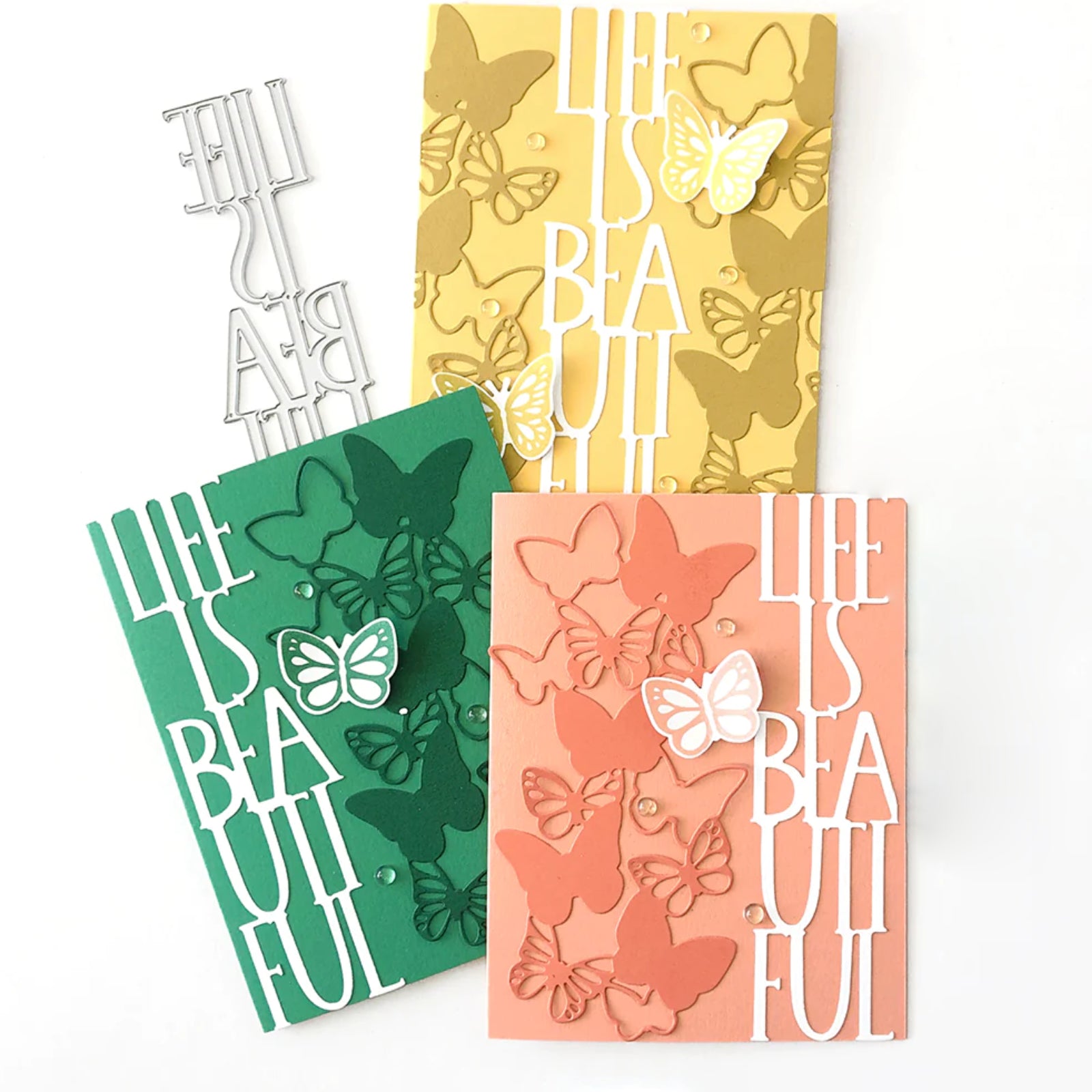 Life Is Beautiful Skinny Slimline Sentiment w Butterflies Cutting Embossing Dies