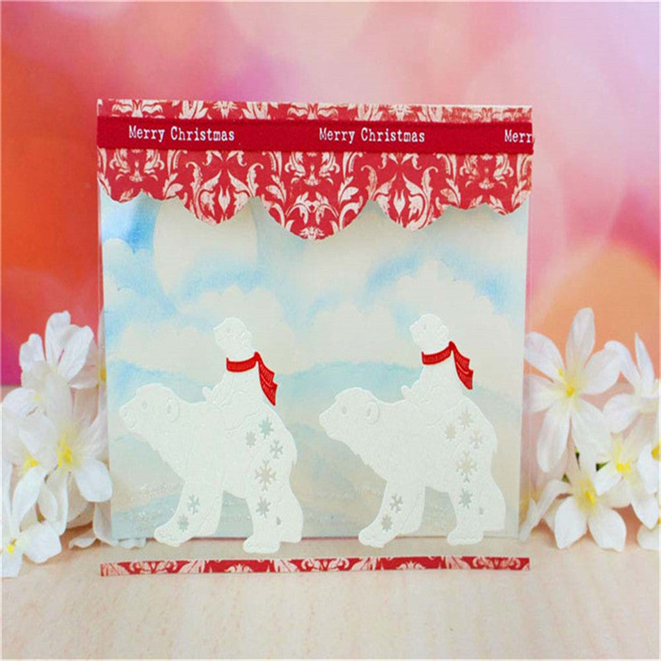 Large Polar Bear and Cub w Winter Snowflakes Cutting Dies