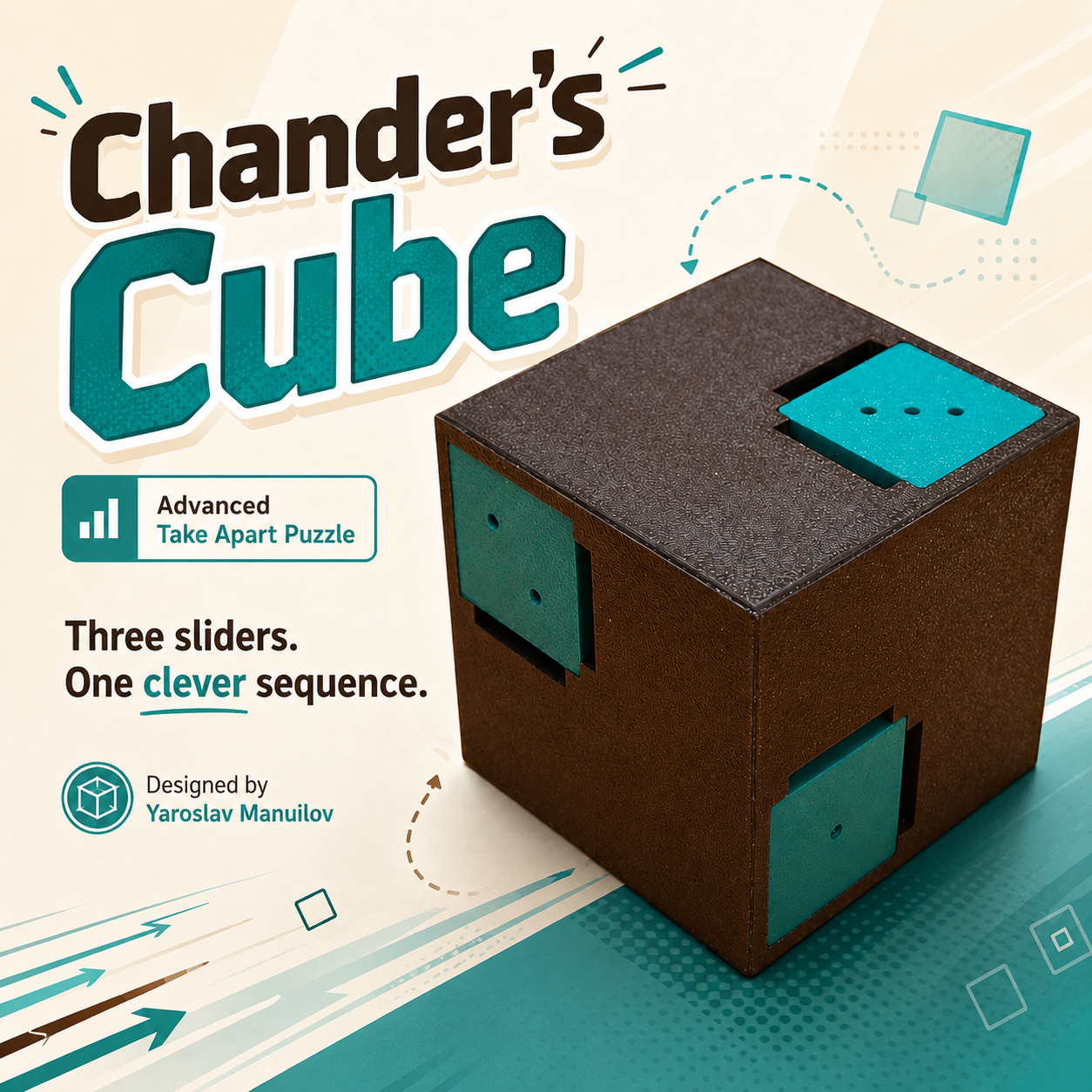 Chander's Cube Brown Teal Edition – Advanced Take Apart Puzzle by Yaroslav Manuilov