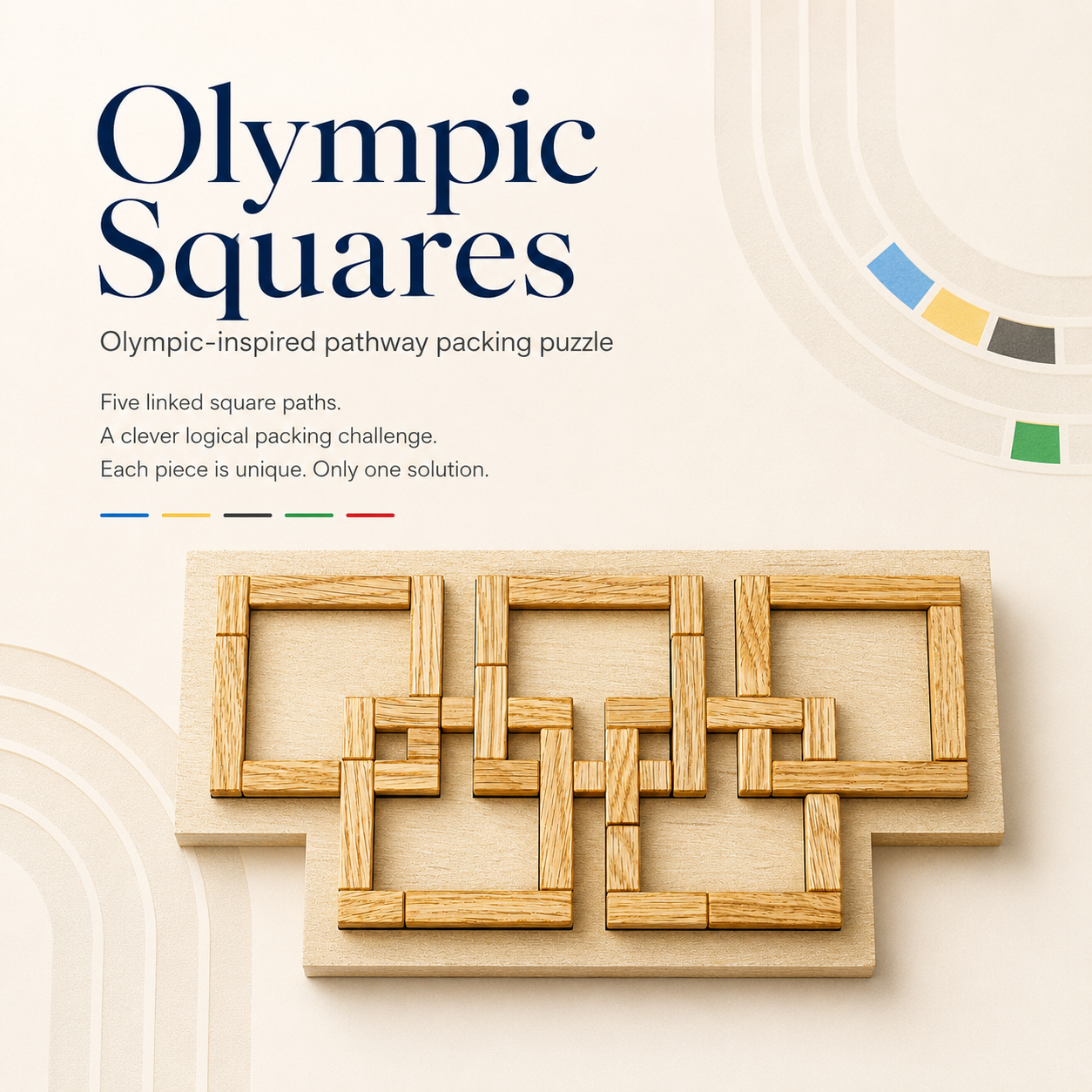 Olympic Squares (Pink Oak) – Advanced Packing Puzzle by Pelikan Puzzles