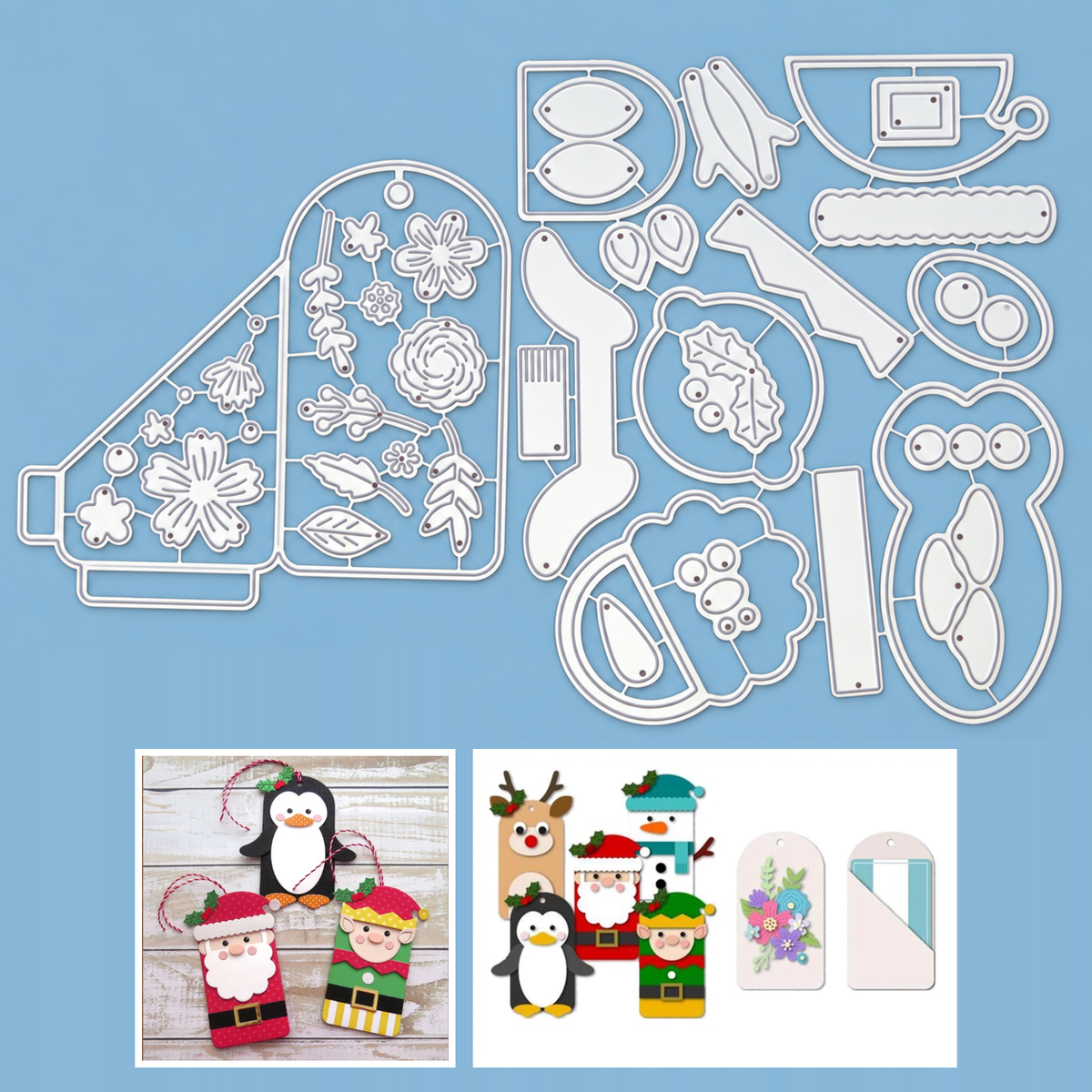 Christmas Characters w Gift Card Holder / Tag Mega Cutting Dies Set