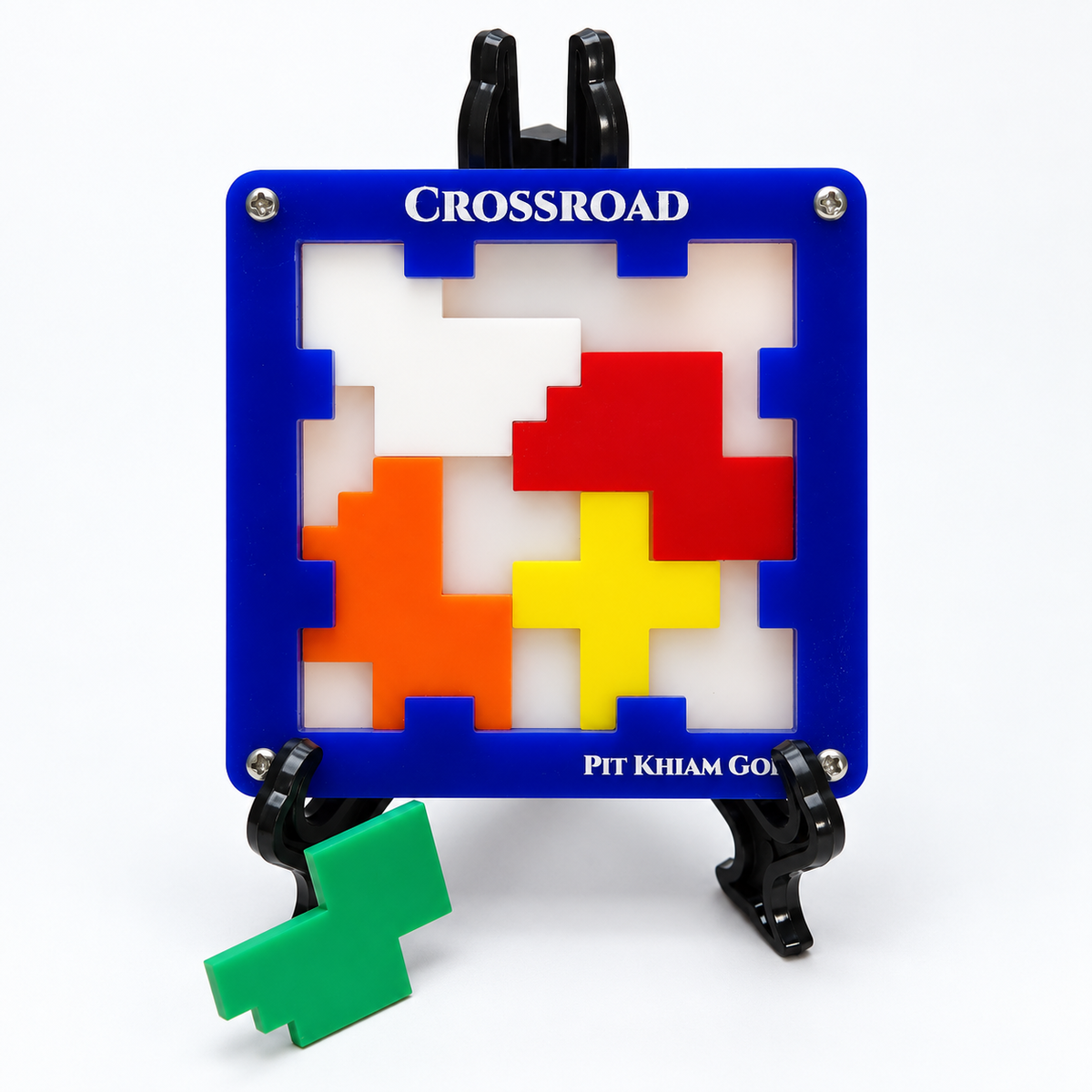 Crossroad acrylic puzzle, original five-piece arrangement and complete stand