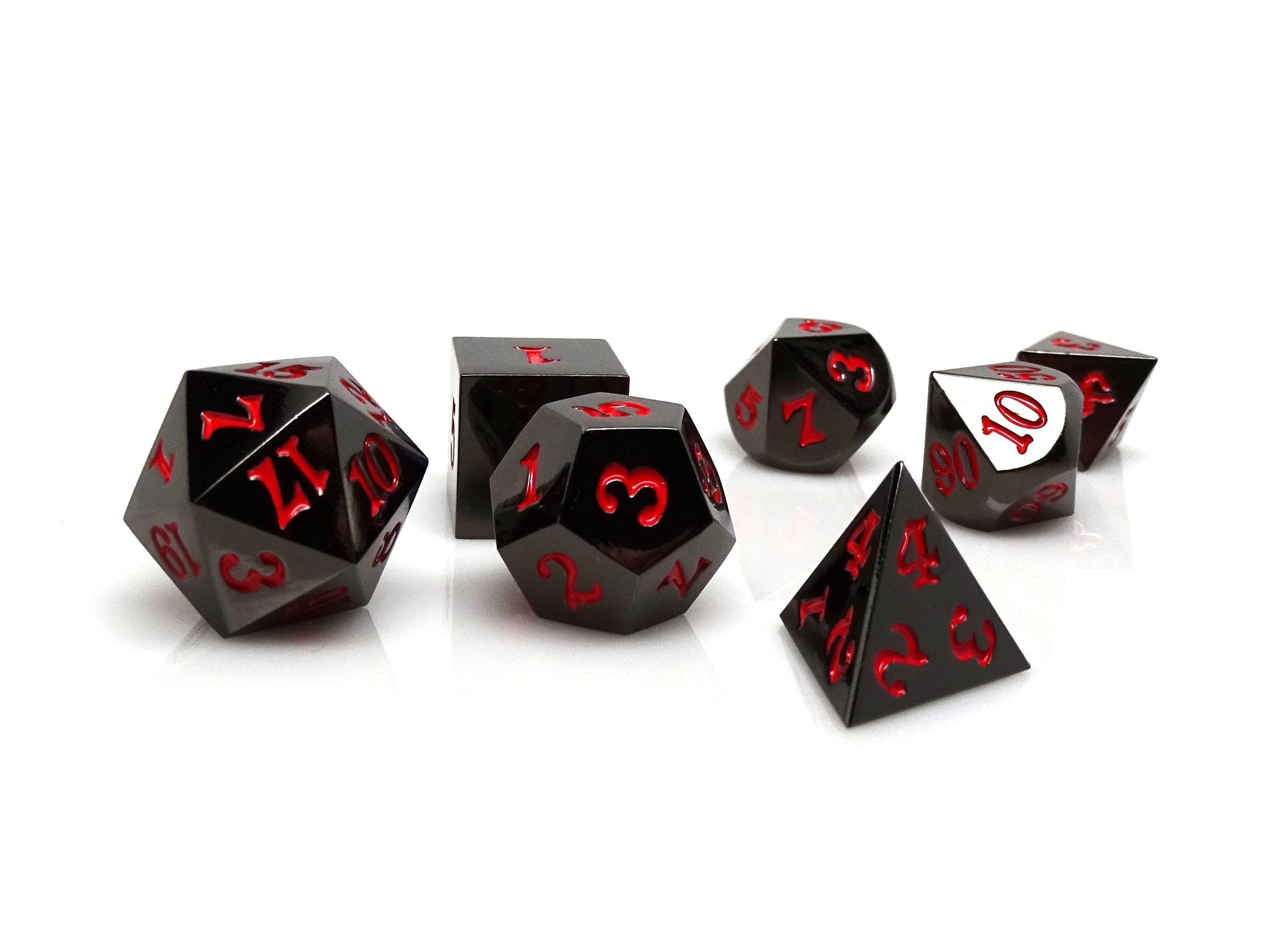Gun Metal 7 Piece Dice Set - Signature Font - Red