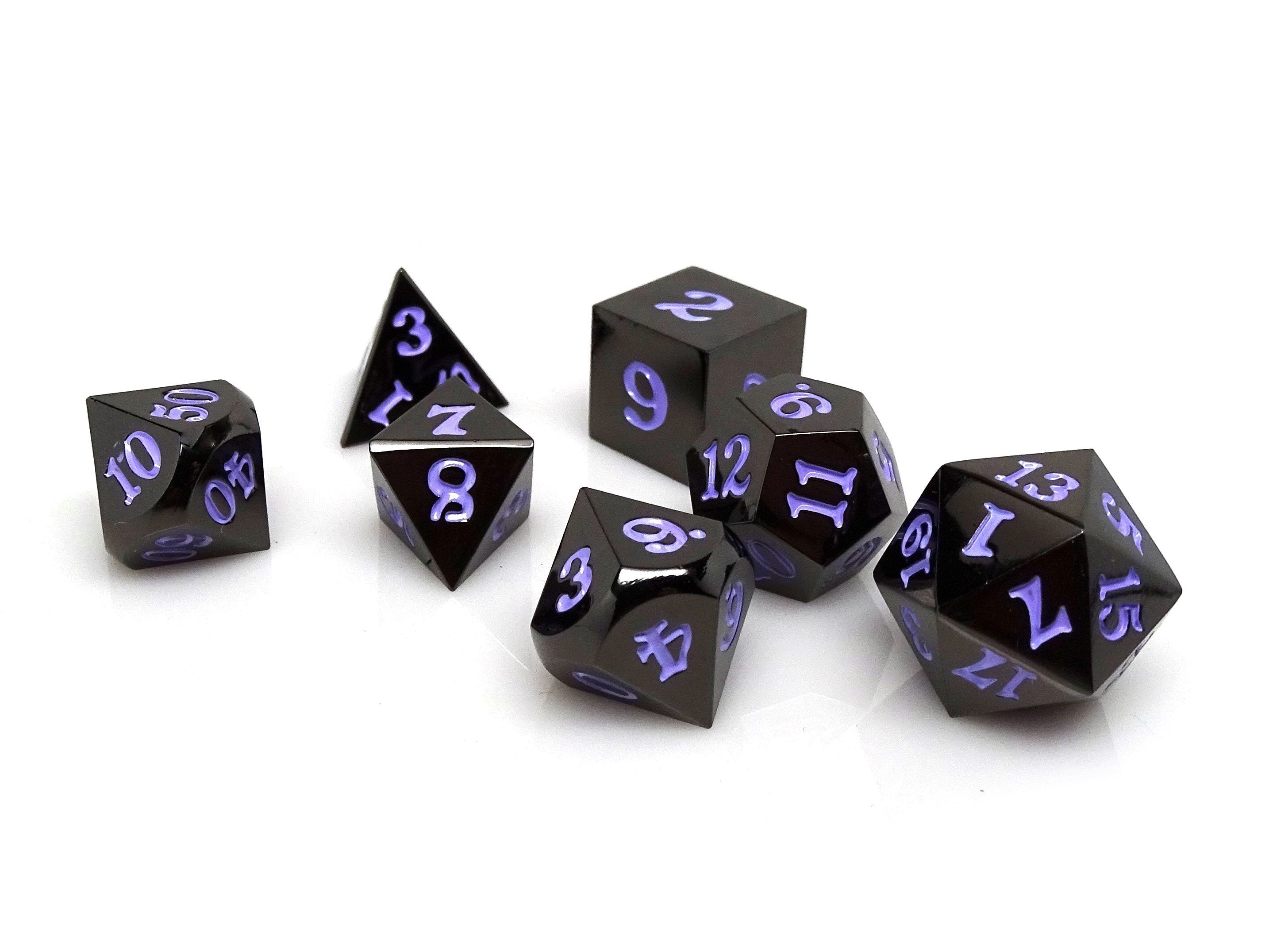 Gun Metal 7 Piece Dice Set - Signature Font - Purple