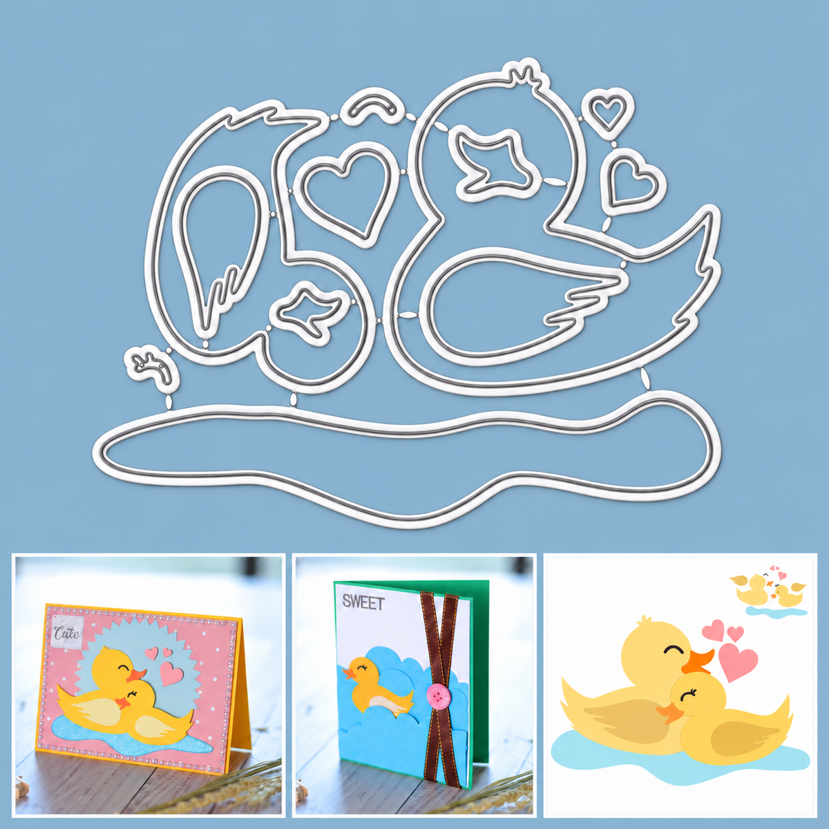 Loving Ducks w Puddle & Hearts Cutting Embossing Dies
