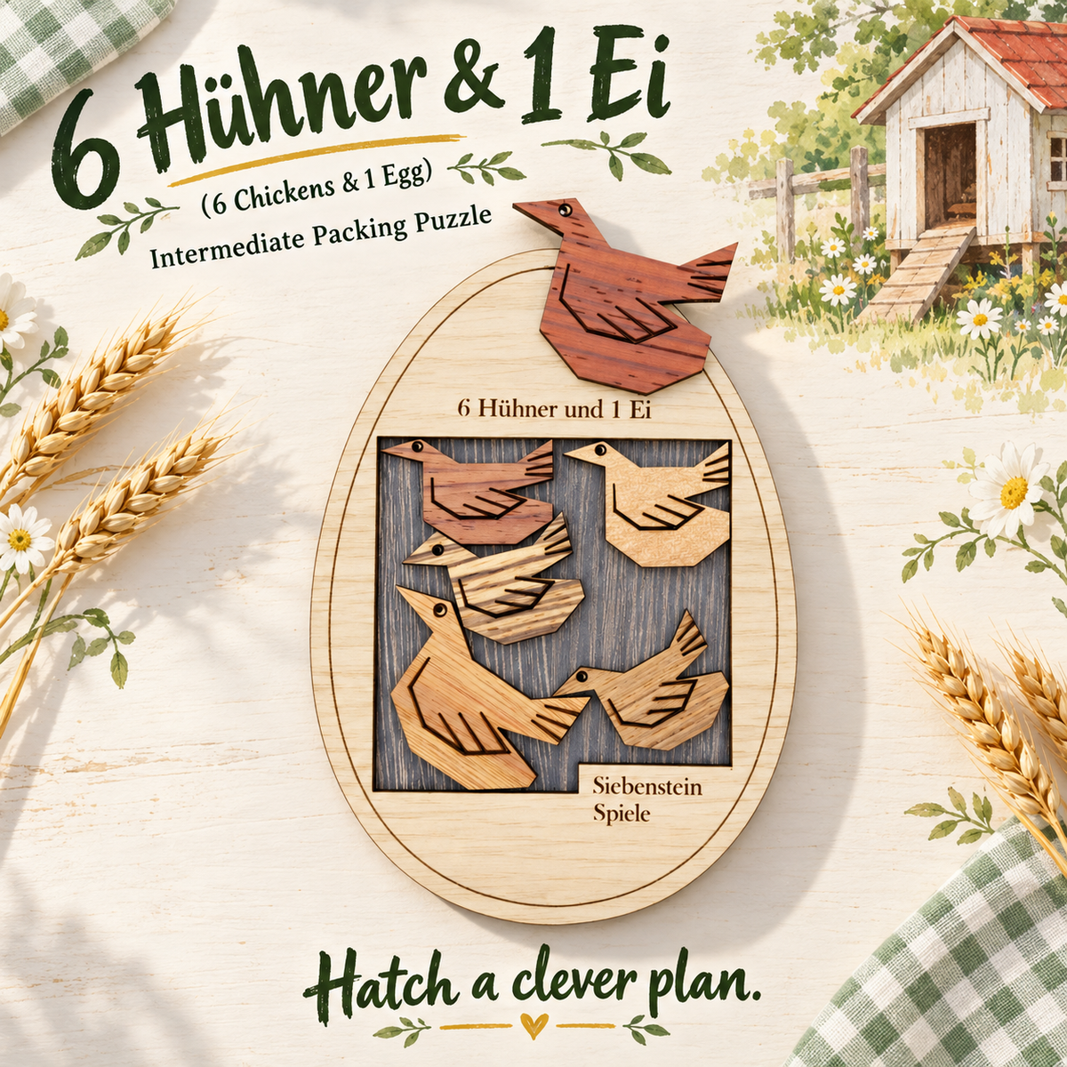 6 Hühner & 1 Ei – Intermediate Packing Puzzle by Siebenstein-Spiele