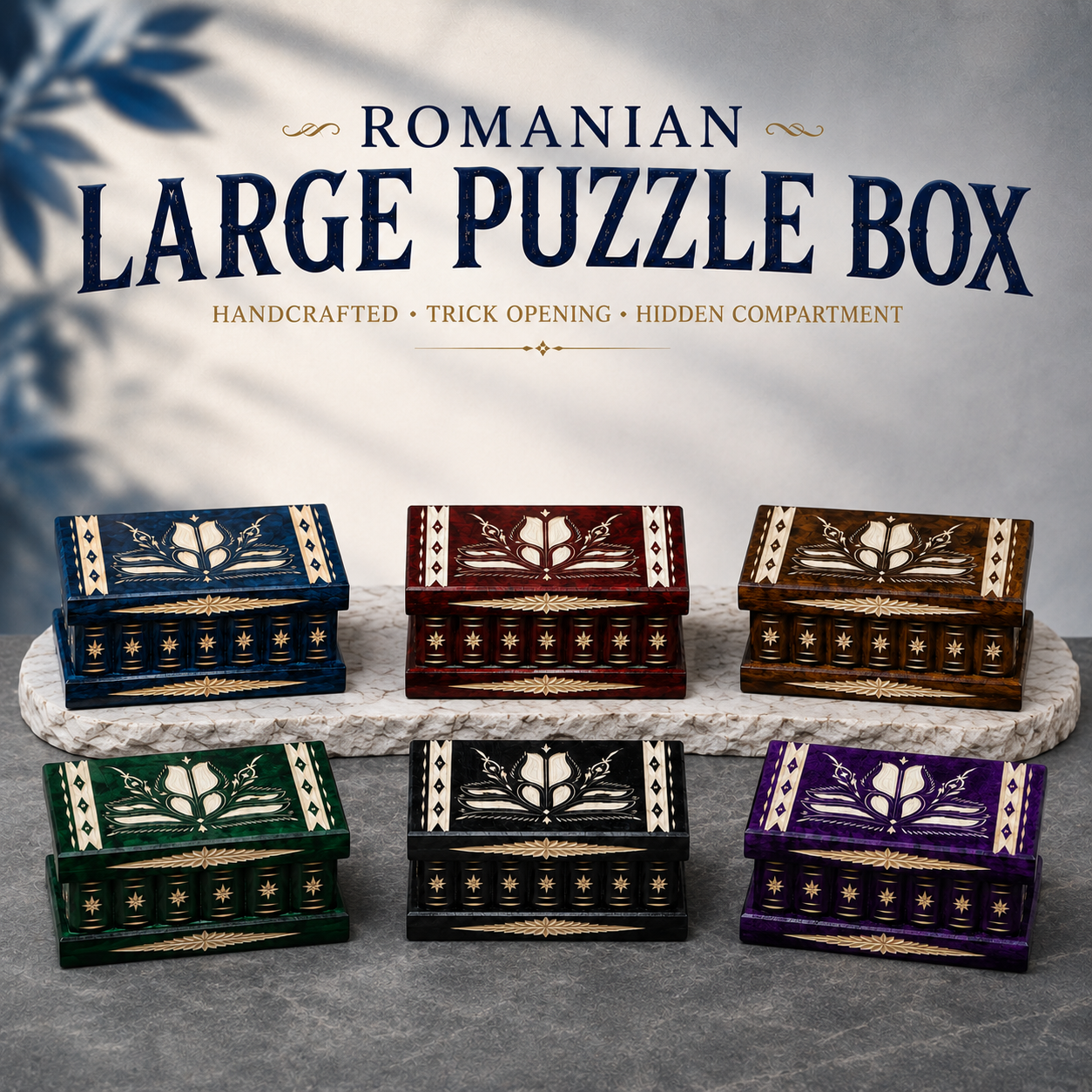 Romanian Large Puzzle Box – Intermediate Trick Opening Puzzle Box by TransylvanyArt