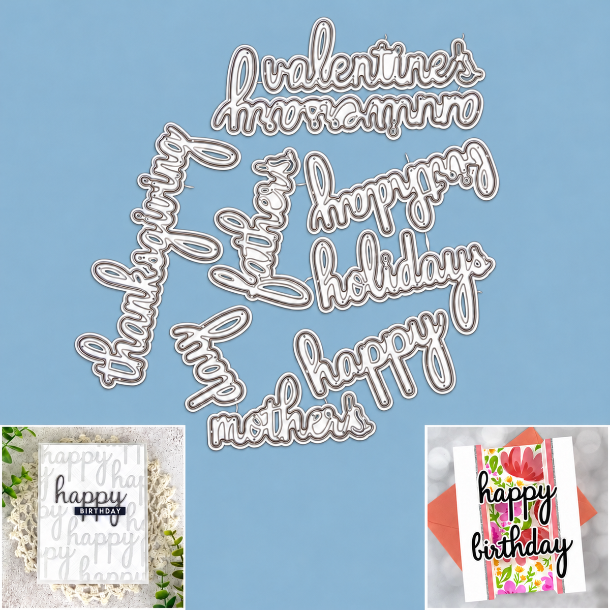 Holidays Happy Sentiments Large Words w Shadows Cutting Dies