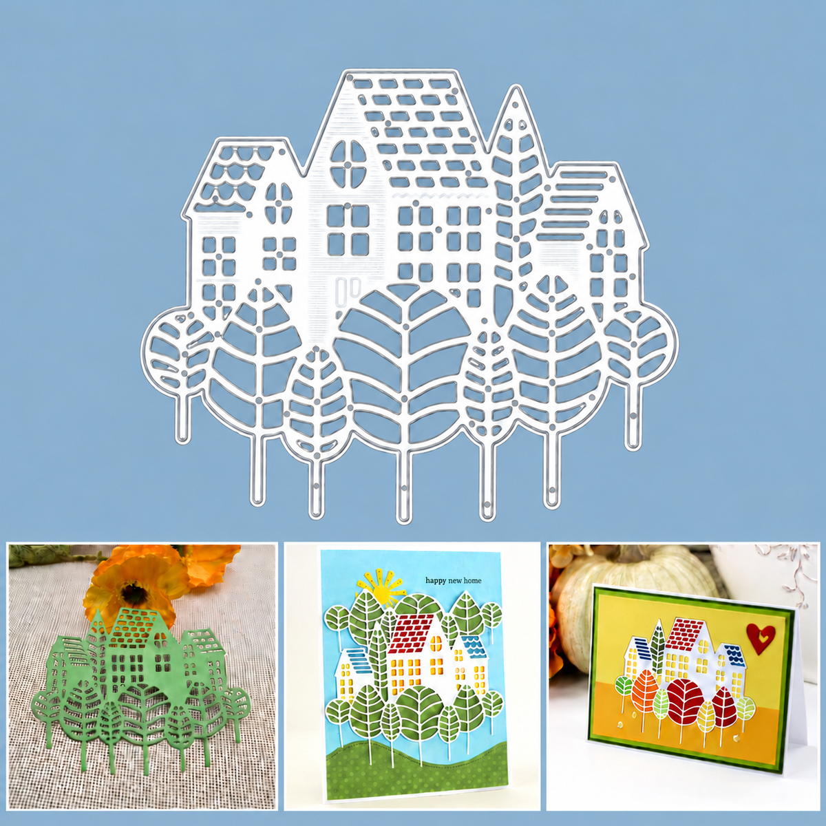 Houses with Cutout Trees Cutting Die